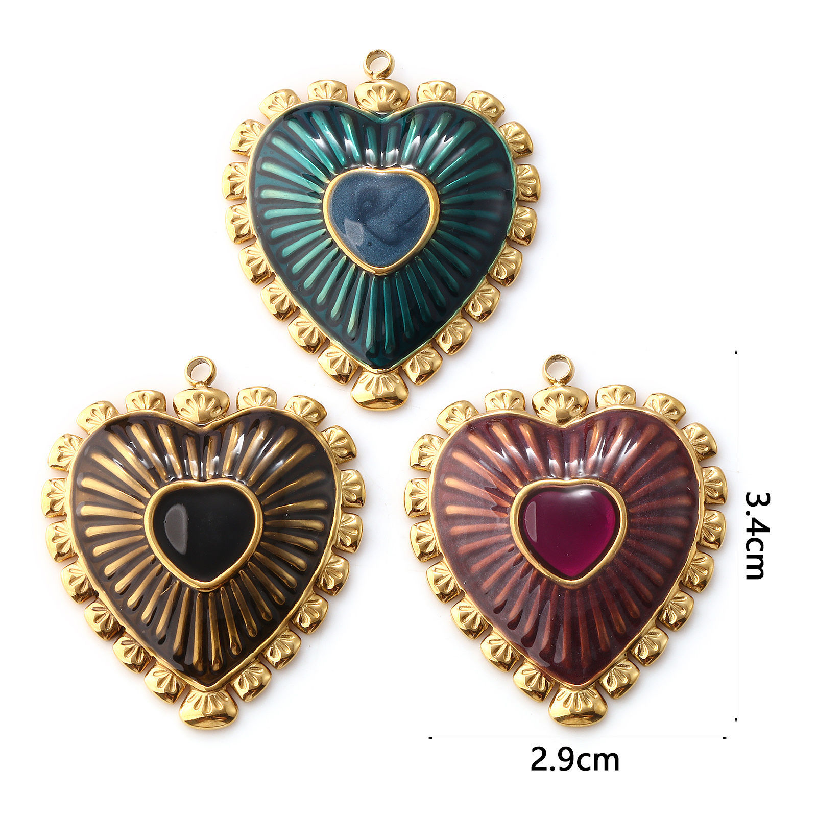 Изображение 1 ШТ Экологичное вакуумное PVD-покрытие 304 Нержавеющая Сталь День святого Валентина Подвески 18K настоящее золото с покрытием С Эмалью Сердце 3.4см x 2.9см