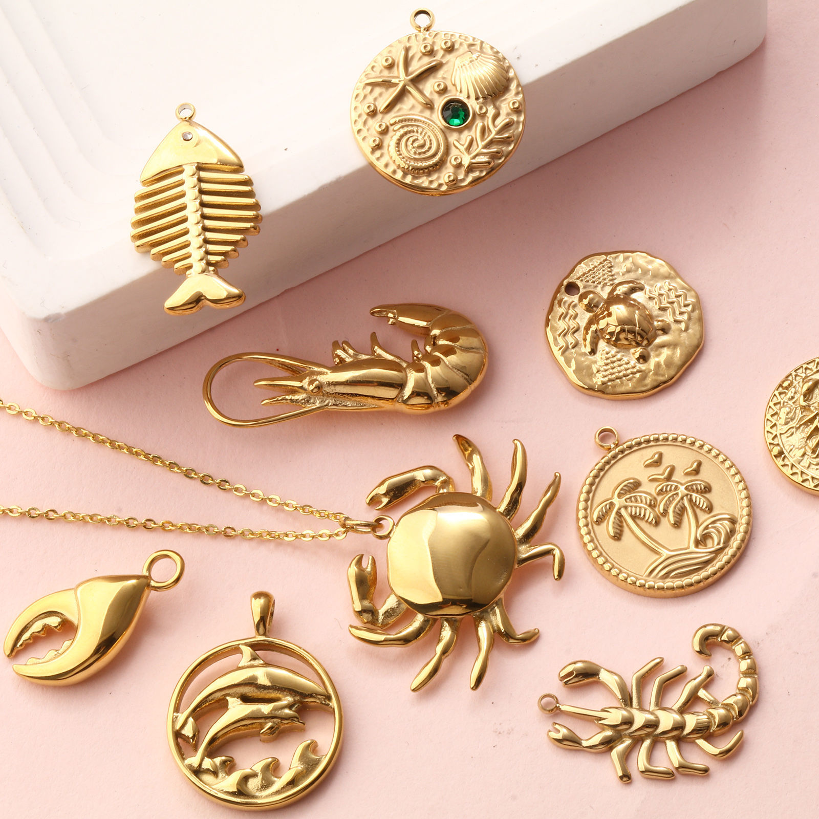 Bild von Umweltfreundliche PVD-Vakuumbeschichtung 304 Edelstahl Ozean Schmuck Charms 18K Echtgold plattiert