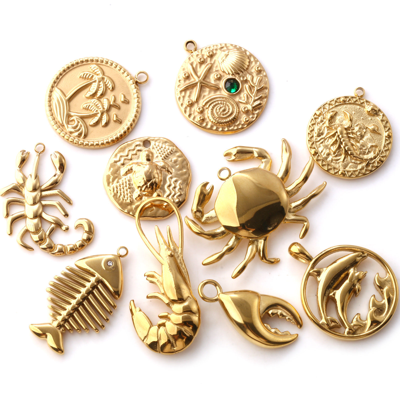 Bild von Umweltfreundliche PVD-Vakuumbeschichtung 304 Edelstahl Ozean Schmuck Charms 18K Echtgold plattiert