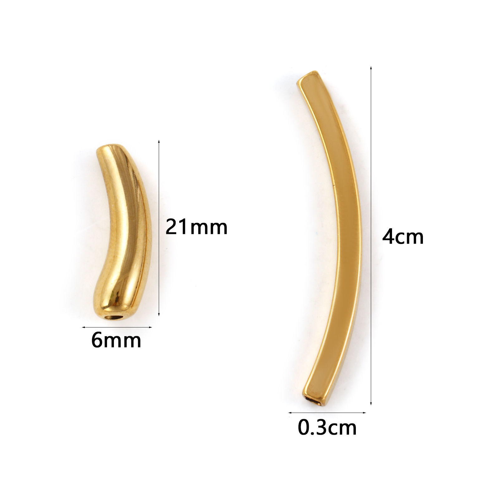 Picture of Eco-friendly PVD Vacuum Plating 304 Stainless Steel Beads For DIY Jewelry Making 18K Real Gold Plated Curved Tube