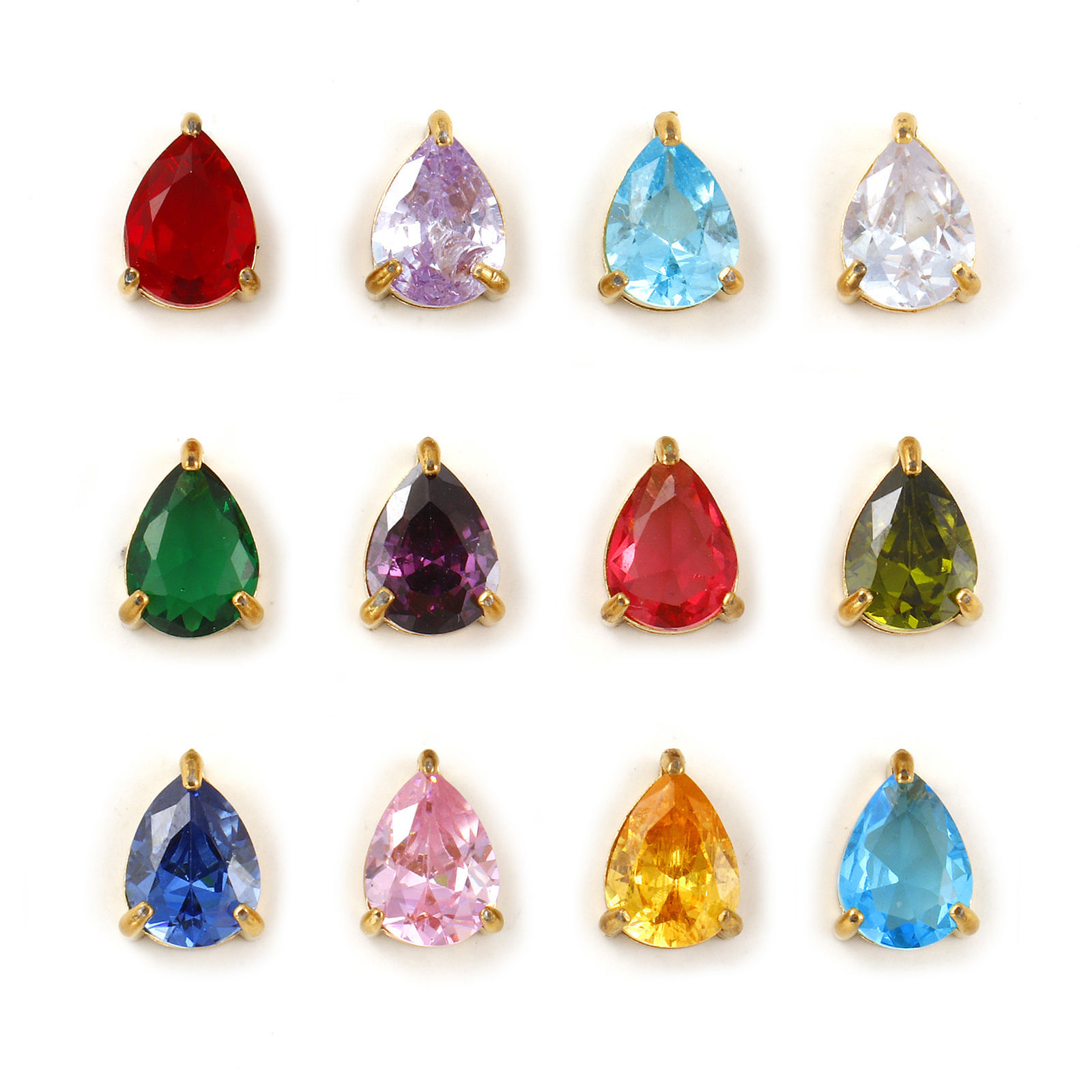 1 個 エコフレンドリー PVD真空メッキ 304ステンレス＆ジルコン 誕生石 チャーム 18Kリアルゴールドメッキ 滴 ドロップ ミニ 9mm x 6mm、 の画像