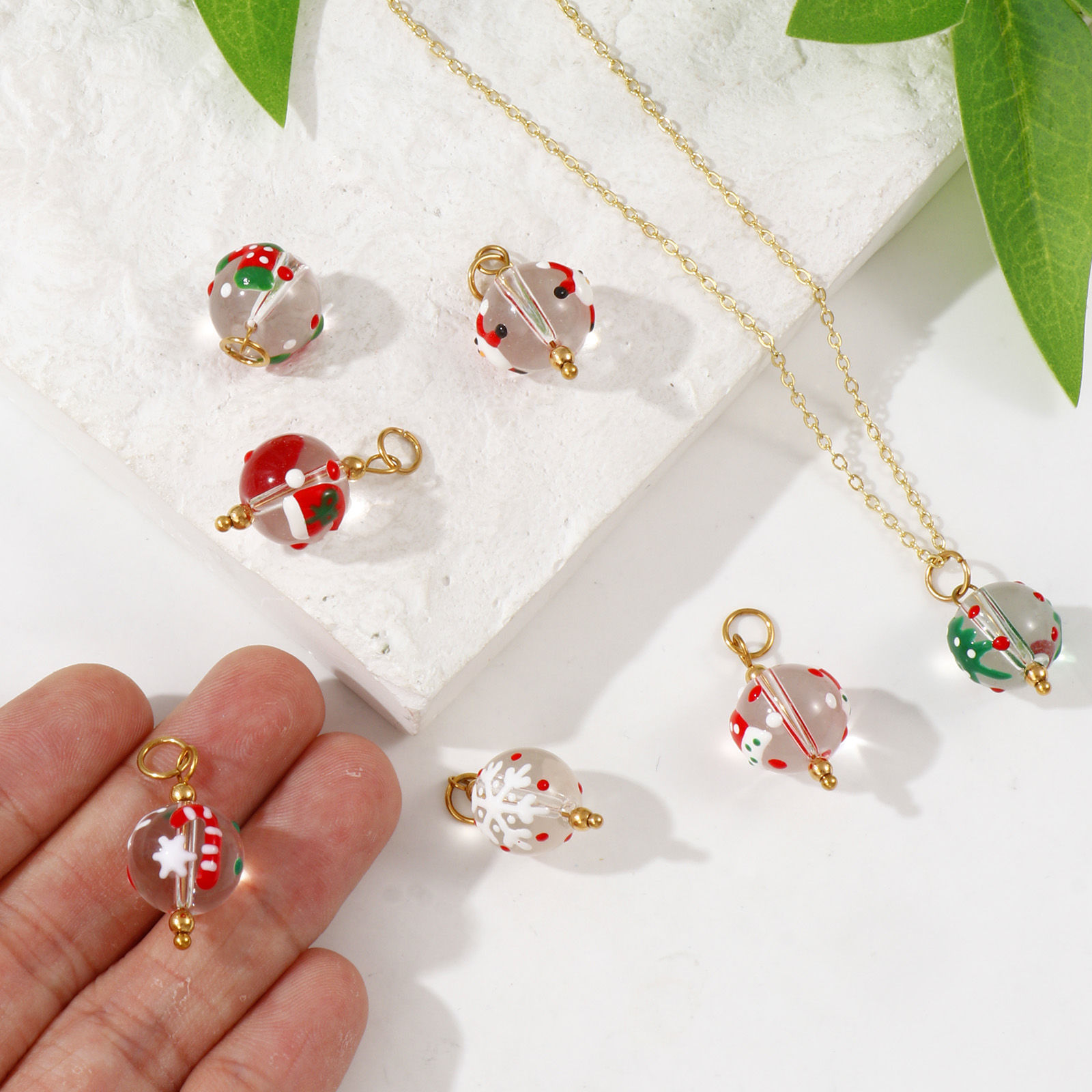 Picture of Eco-friendly PVD Vacuum Plating 304 Stainless Steel & Resin Christmas Charms 18K Gold Plated Enamel Ball 25mm x 12mm