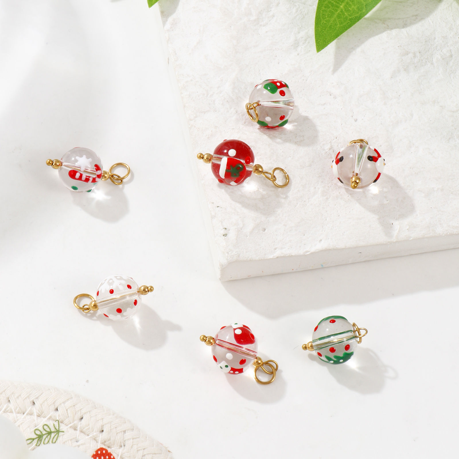 Picture of Eco-friendly PVD Vacuum Plating 304 Stainless Steel & Resin Christmas Charms 18K Gold Plated Enamel Ball 25mm x 12mm
