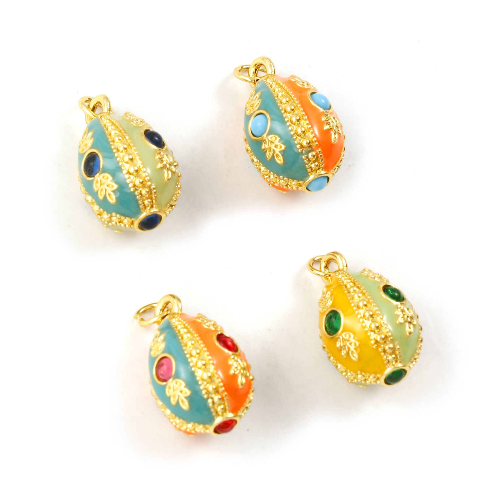 Изображение 1 ШТ латунь & Стразы Подвески 18K позолоченный Разноцветный С Эмалью пасхальное яйцо Трехмерный 24мм x 13мм