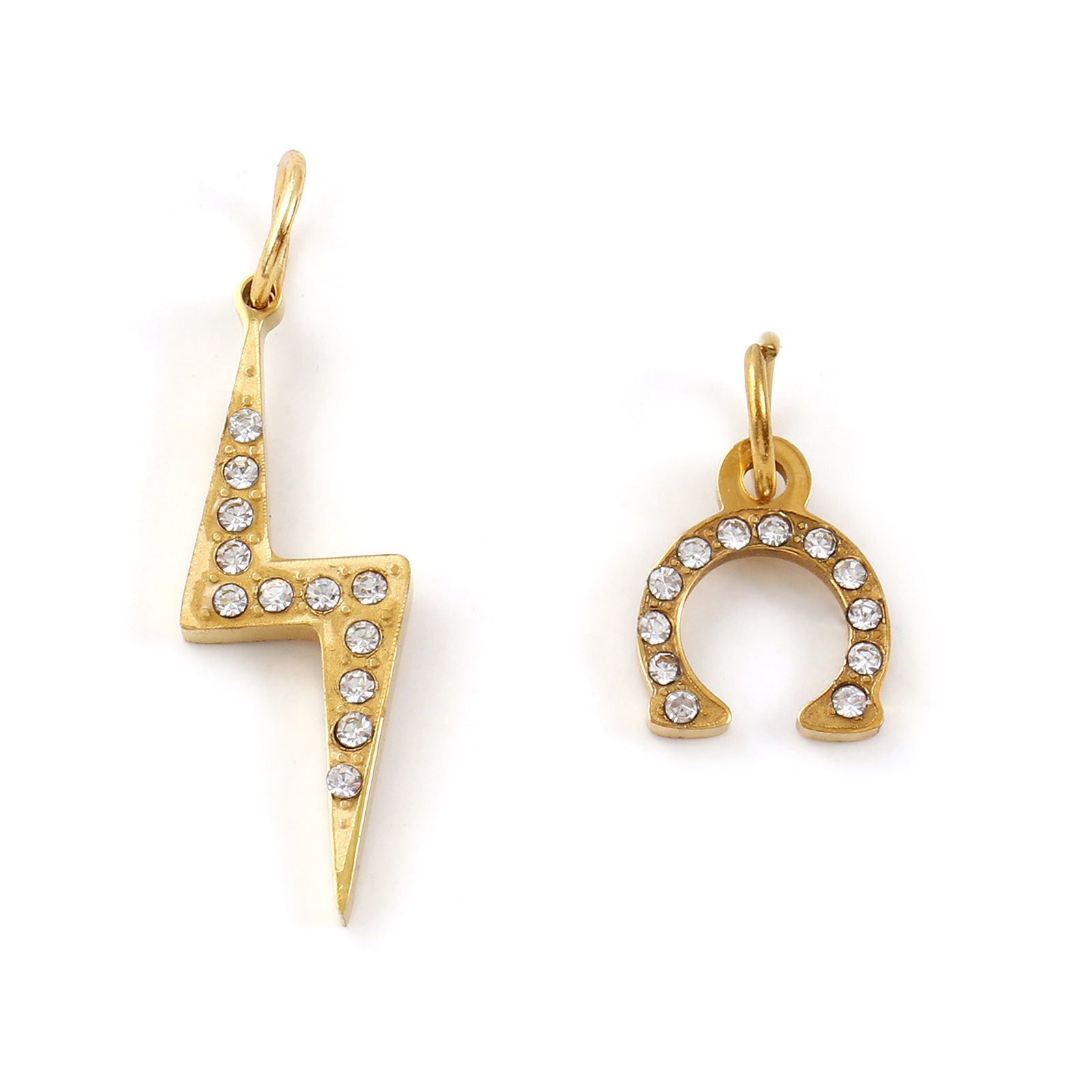 Picture of Eco-friendly PVD Vacuum Plating 304 Stainless Steel Charms 18K Real Gold Plated Clear Cubic Zirconia