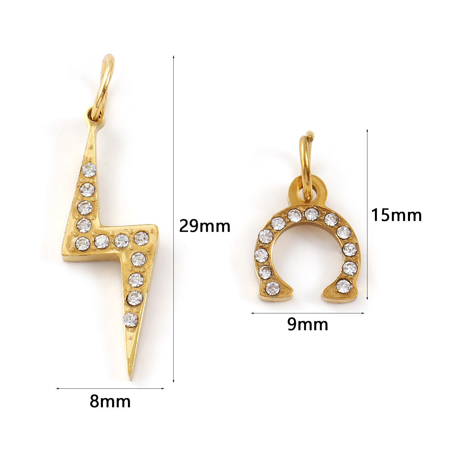 Picture of Eco-friendly PVD Vacuum Plating 304 Stainless Steel Charms 18K Real Gold Plated Clear Cubic Zirconia
