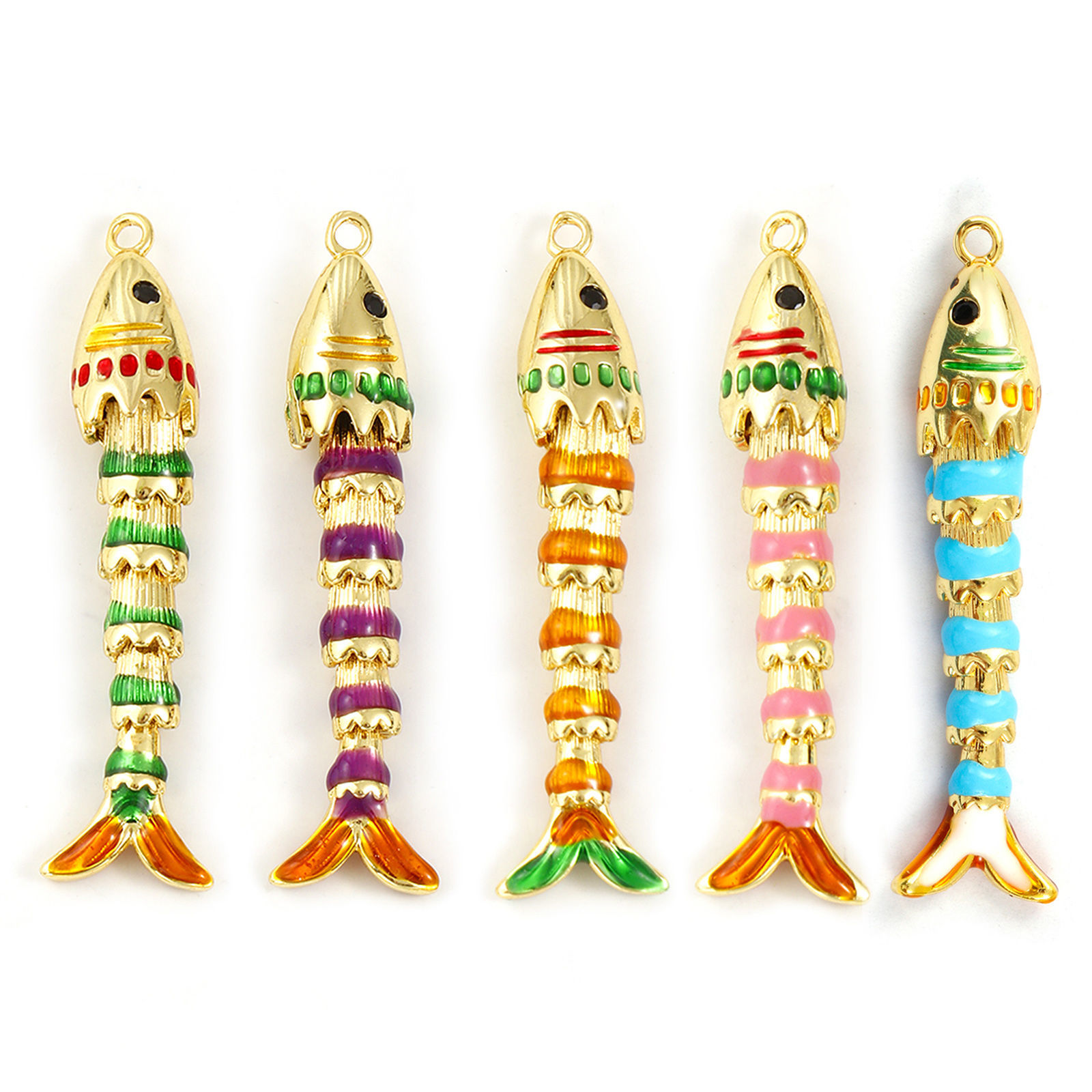 Picture of Brass Ocean Jewelry Pendants 18K Gold Plated Enamel Fish Animal 3D Movable Black Cubic Zirconia 4.4cm x 1.1cm