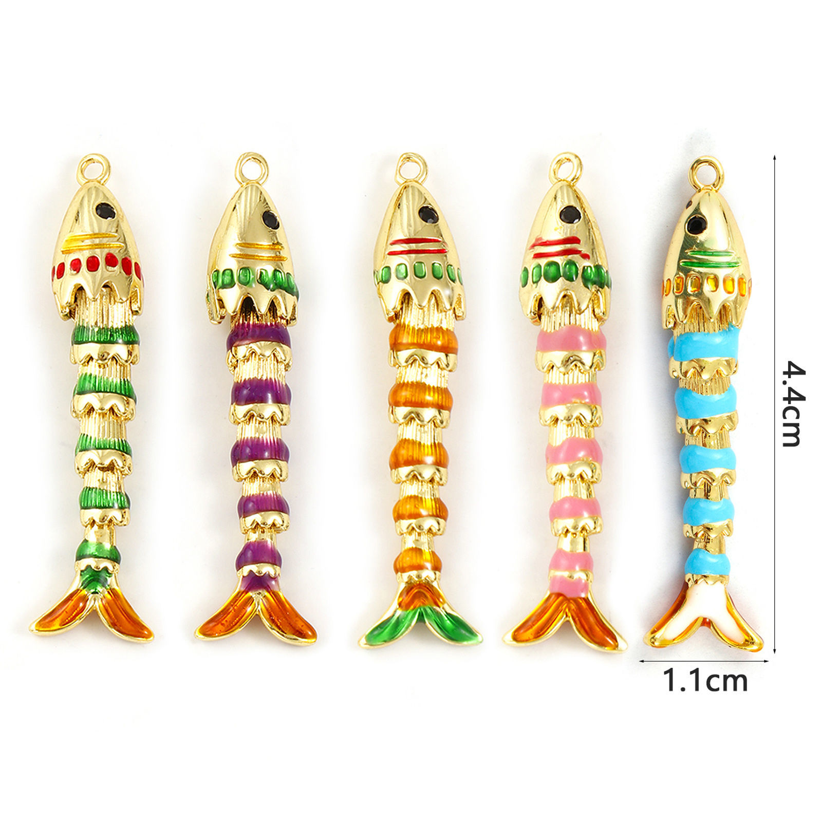 Picture of Brass Ocean Jewelry Pendants 18K Gold Plated Enamel Fish Animal 3D Movable Black Cubic Zirconia 4.4cm x 1.1cm