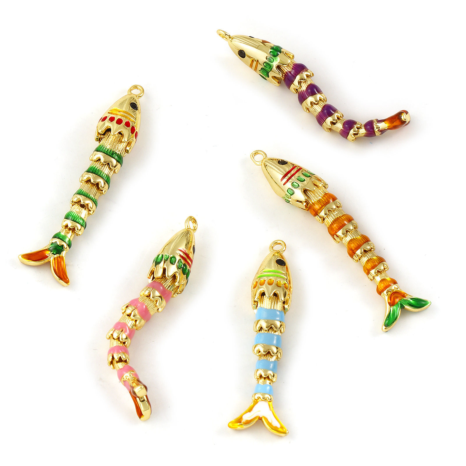 Picture of Brass Ocean Jewelry Pendants 18K Gold Plated Enamel Fish Animal 3D Movable Black Cubic Zirconia 4.4cm x 1.1cm