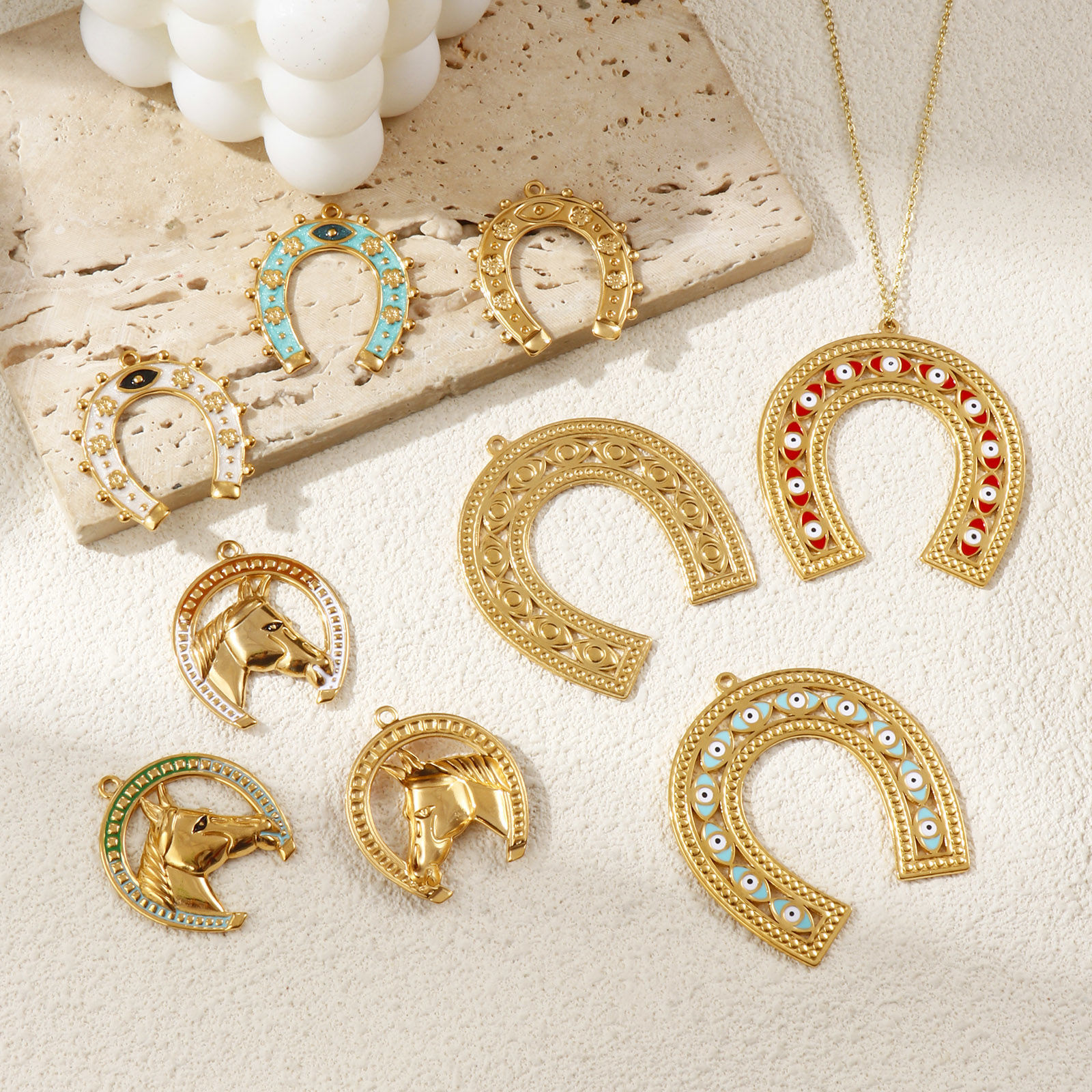 Picture of Eco-friendly PVD Vacuum Plating 304 Stainless Steel West Cowboy Charms 18K Real Gold Plated Enamel Luck Horseshoe