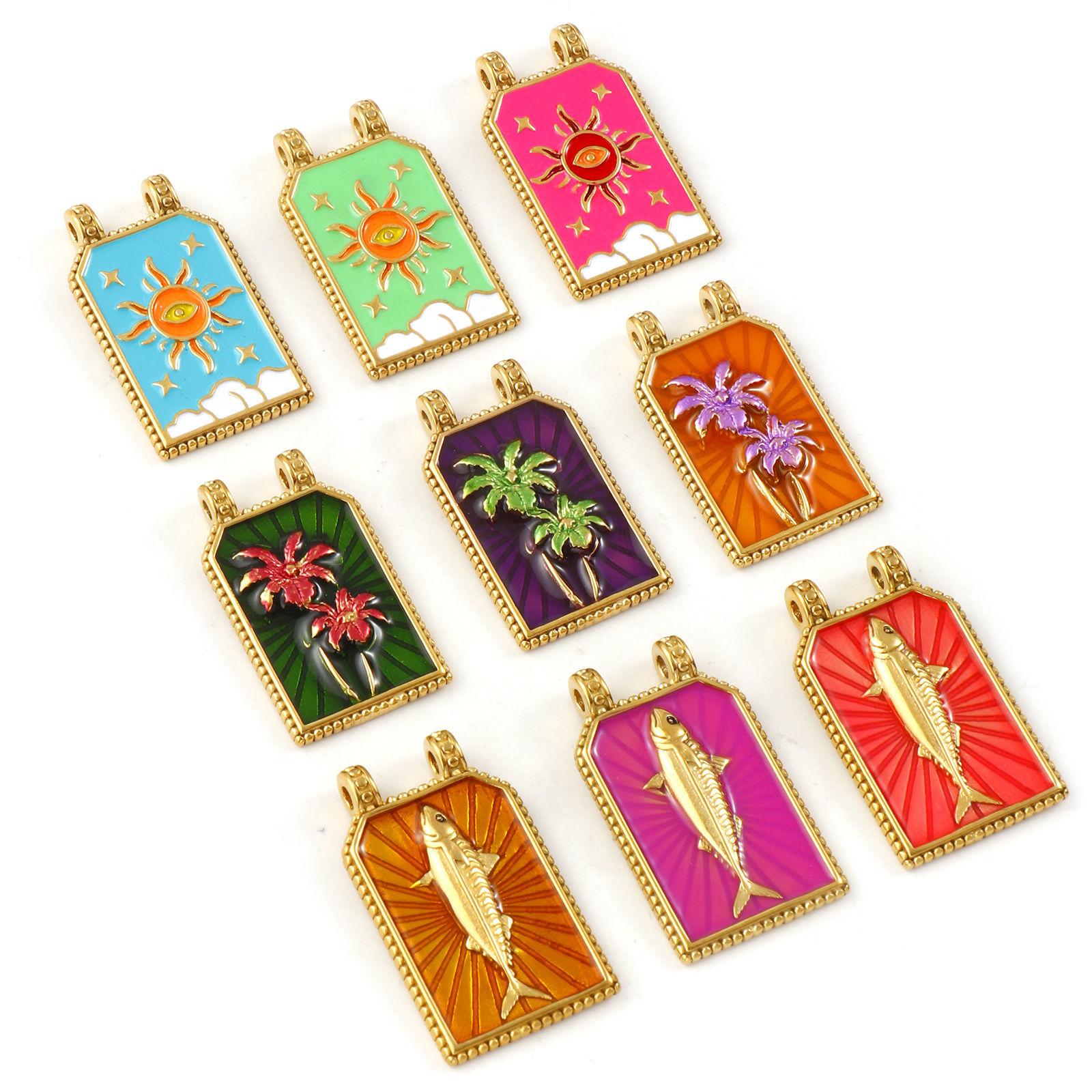 Picture of Eco-friendly PVD Vacuum Plating 304 Stainless Steel Charms 18K Real Gold Plated Enamel Hexagon