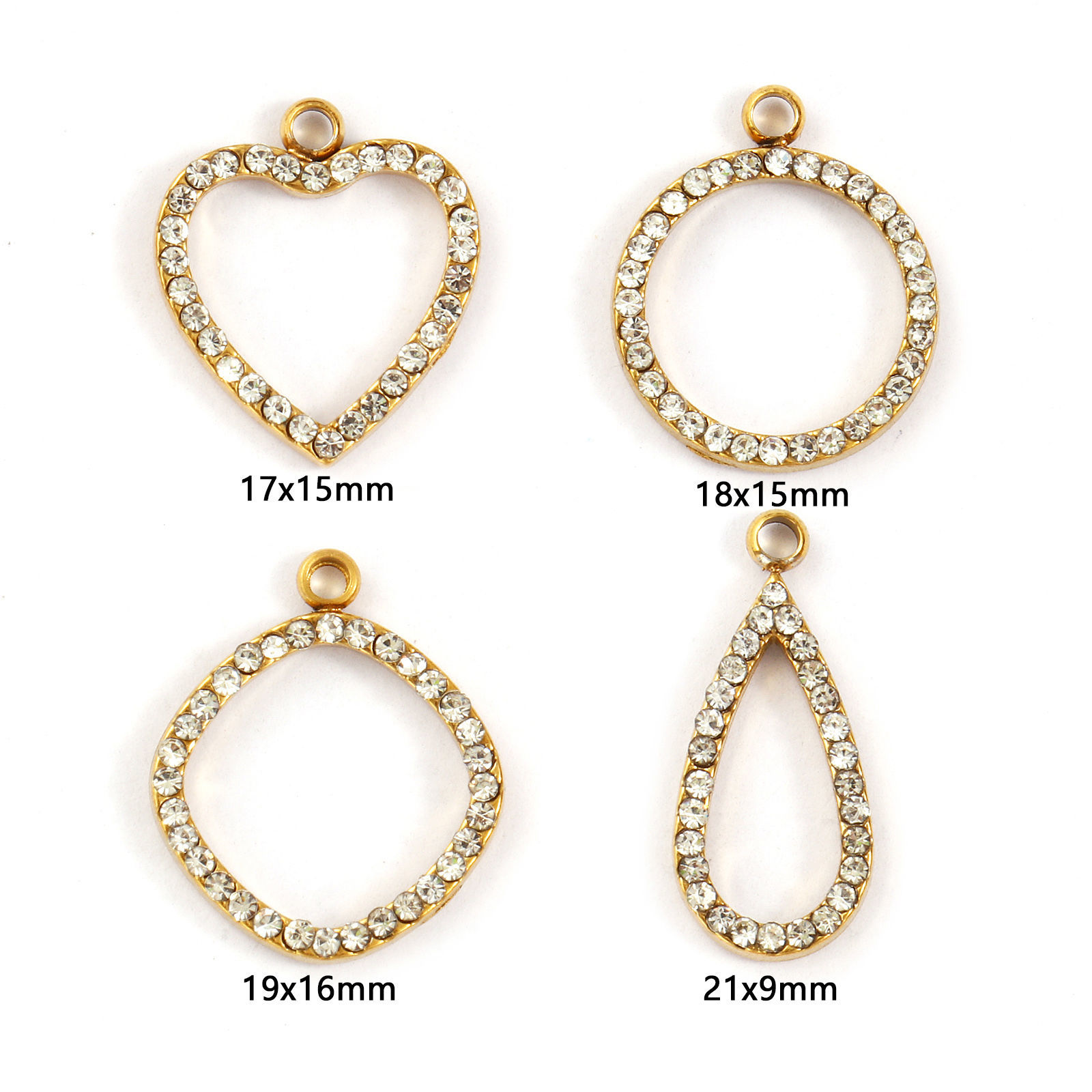 Bild von Umweltfreundliche PVD-Vakuumbeschichtung 304 Edelstahl Geometrisch Charms 18K Vergoldet Hohl Klar Zirkonia