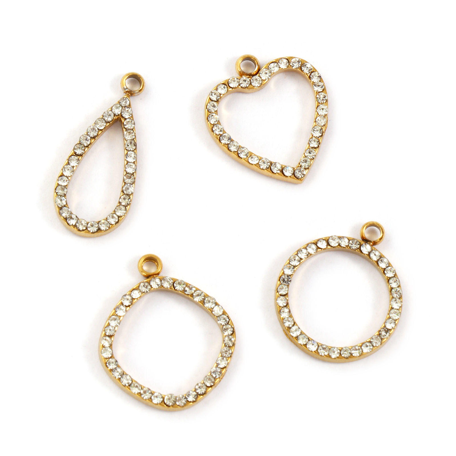 Bild von Umweltfreundliche PVD-Vakuumbeschichtung 304 Edelstahl Geometrisch Charms 18K Vergoldet Hohl Klar Zirkonia