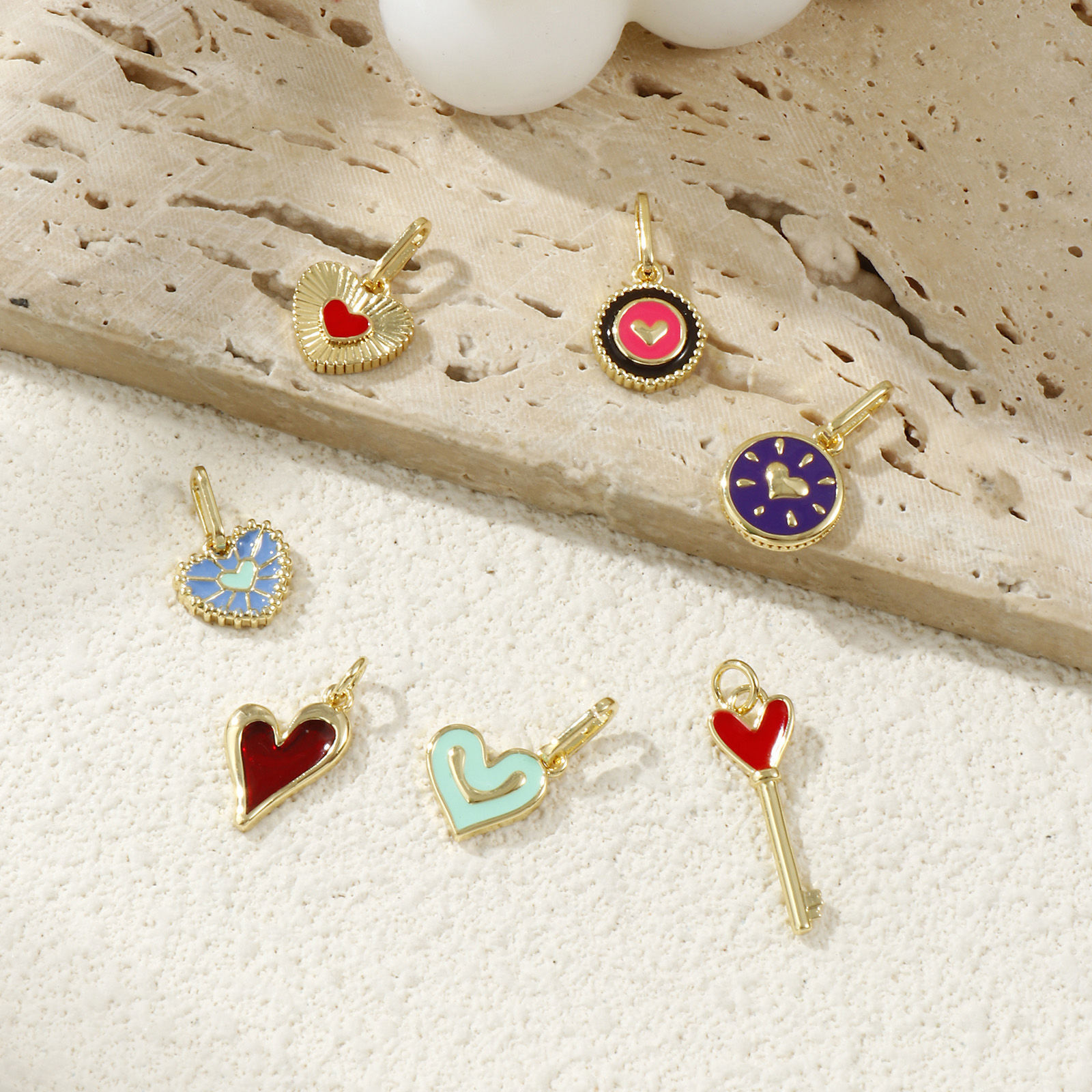 Picture of Eco-friendly Brass Valentine's Day Charms 18K Real Gold Plated Enamel Heart