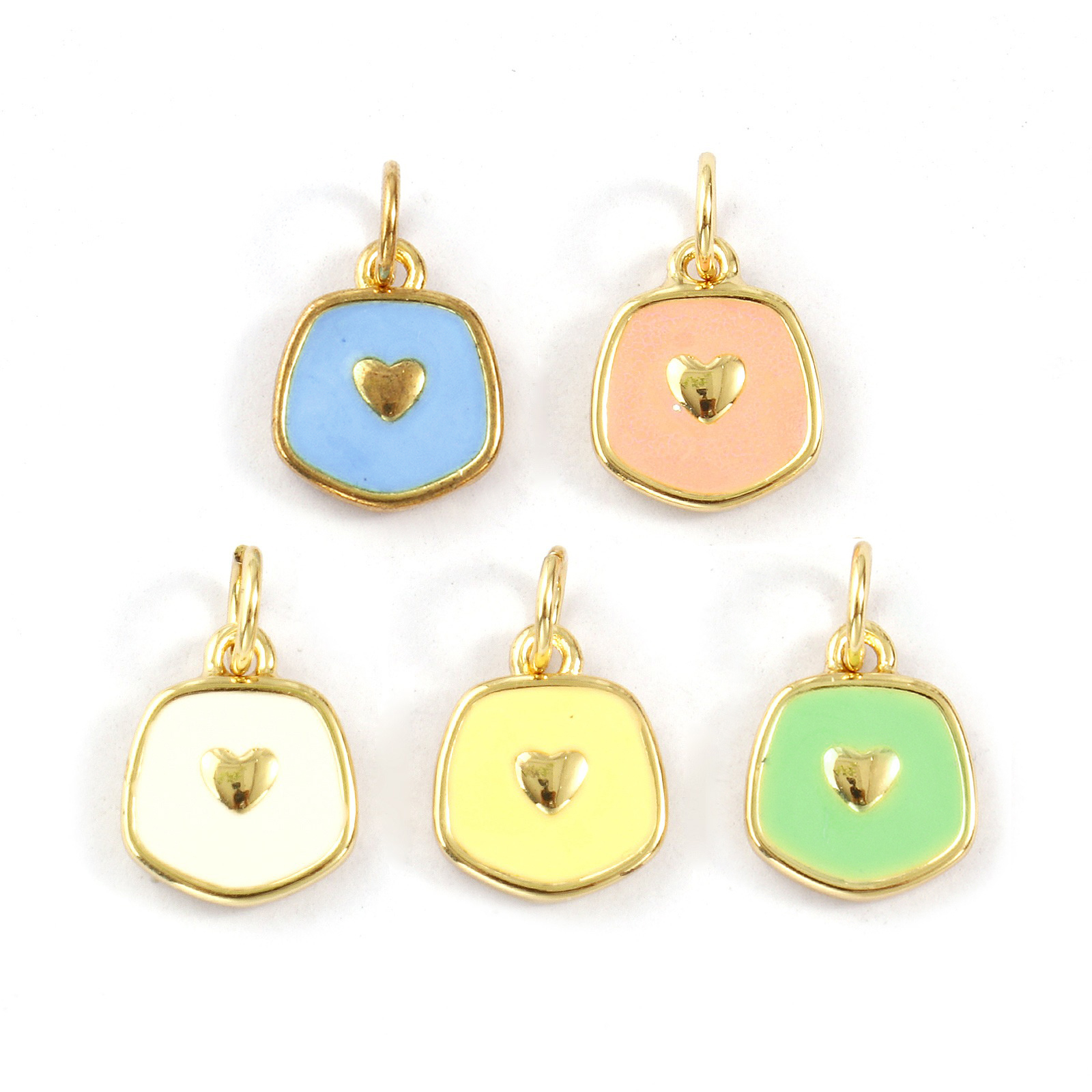 Bild von Eco-friendly Brass Valentine's Day Charms 18K Real Gold Plated Enamel Pentagon Heart 15mm x 9mm