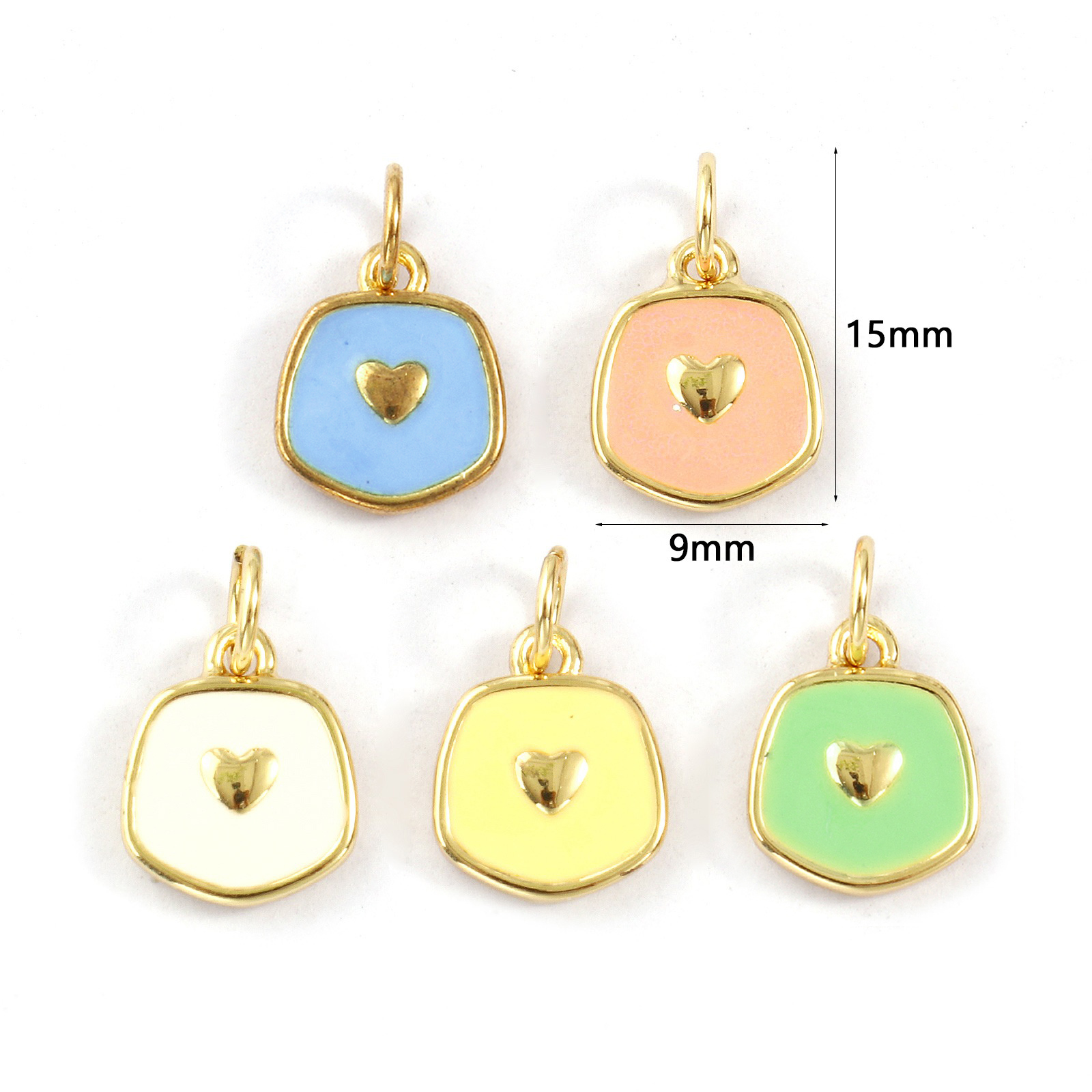 Bild von Eco-friendly Brass Valentine's Day Charms 18K Real Gold Plated Enamel Pentagon Heart 15mm x 9mm