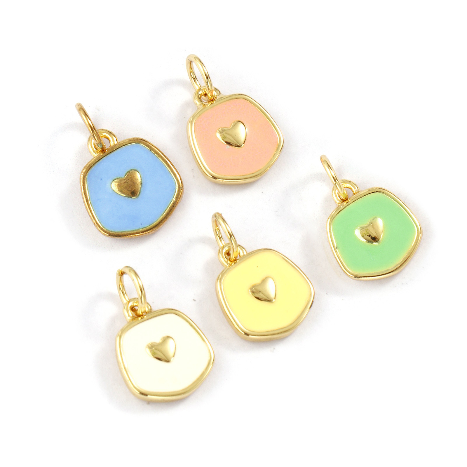 Bild von Eco-friendly Brass Valentine's Day Charms 18K Real Gold Plated Enamel Pentagon Heart 15mm x 9mm