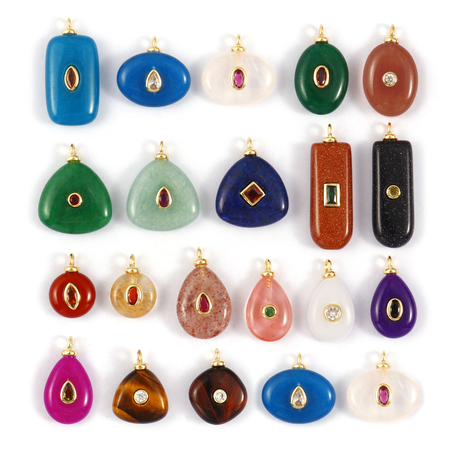 Picture of Eco-friendly Brass & Cubic Zirconia & Gemstone Geometric Charms 18K Real Gold Plated