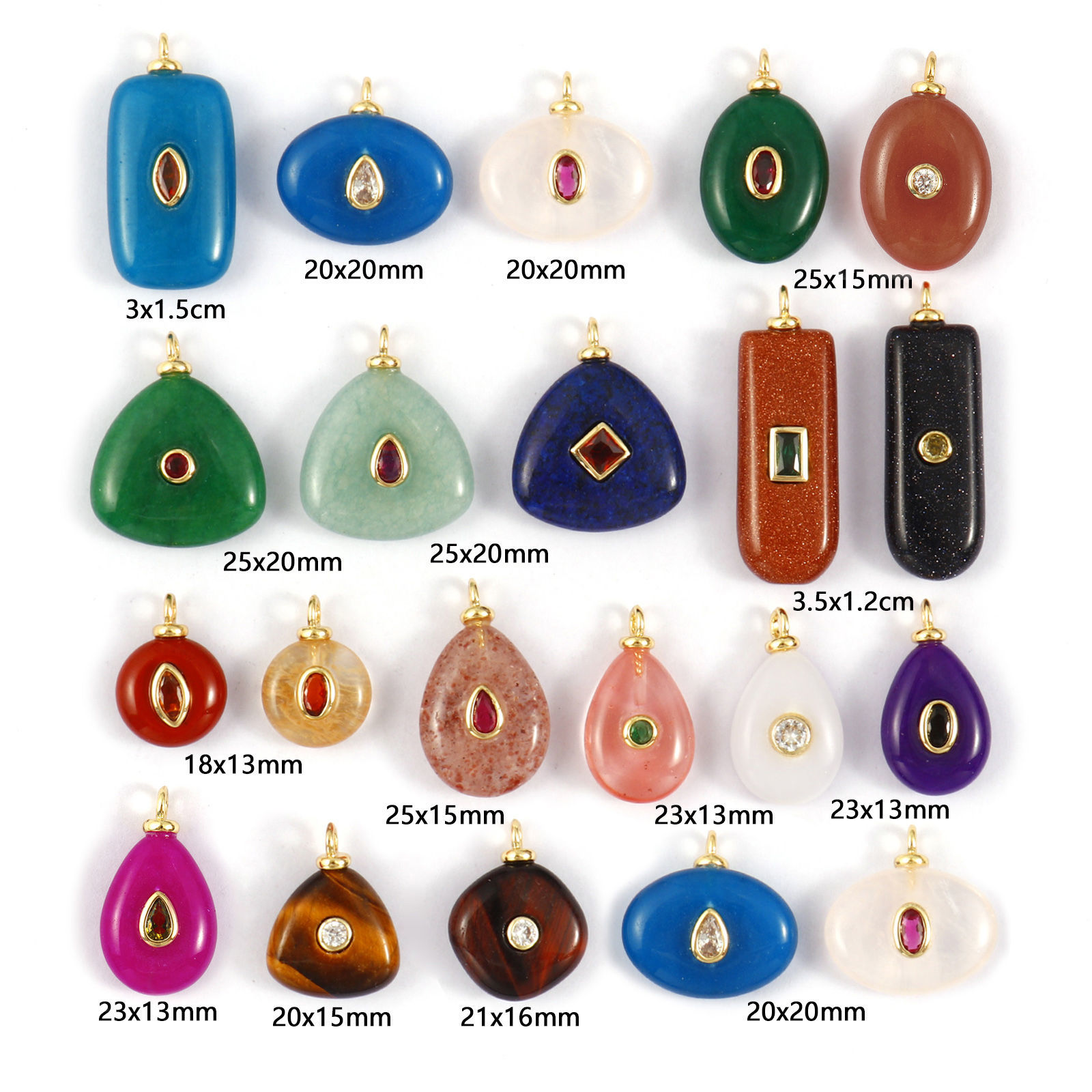 Picture of Eco-friendly Brass & Cubic Zirconia & Gemstone Geometric Charms 18K Real Gold Plated