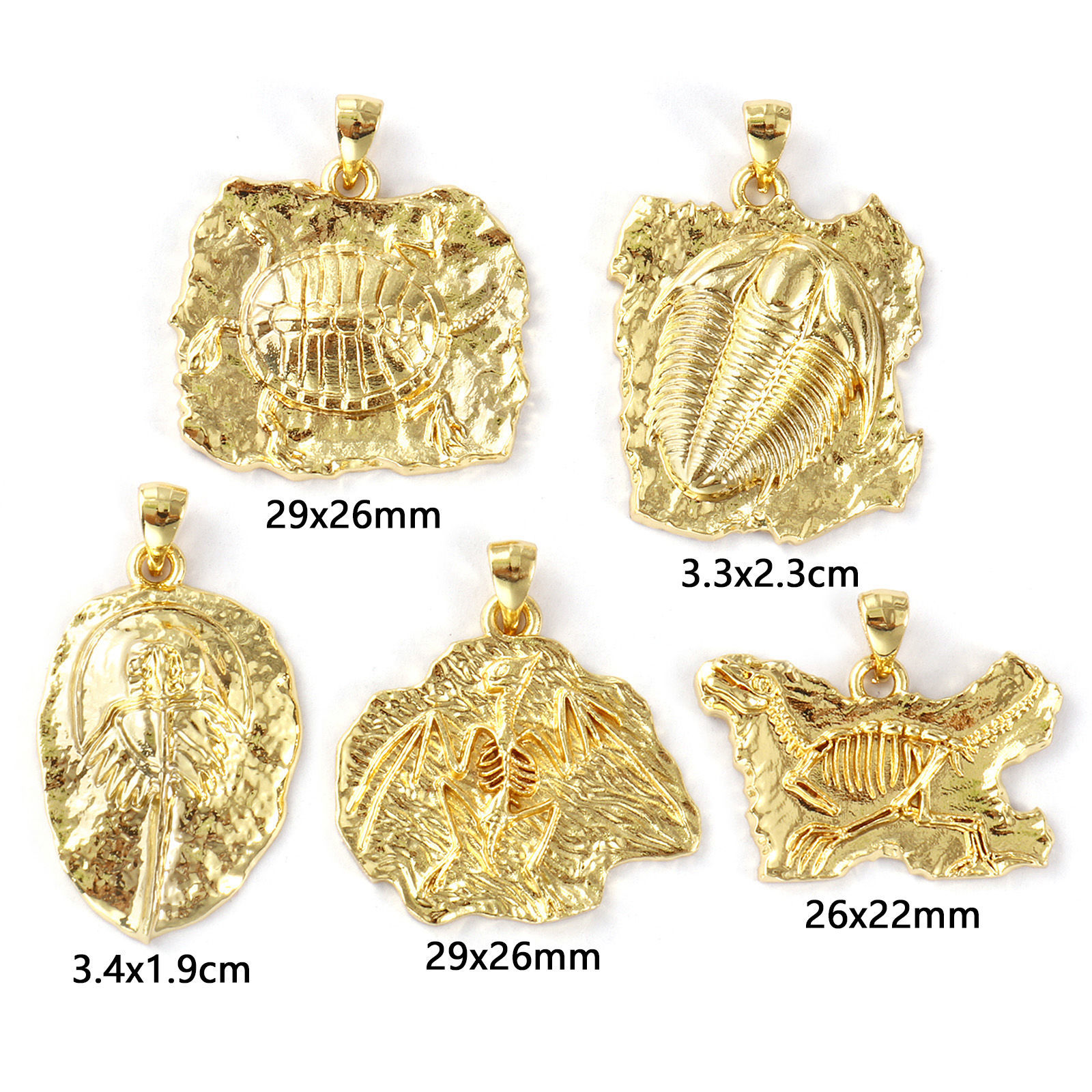 Изображение 2 ШТ Экологичный Латунь Подвески 18K настоящее золото с покрытием ископаемое