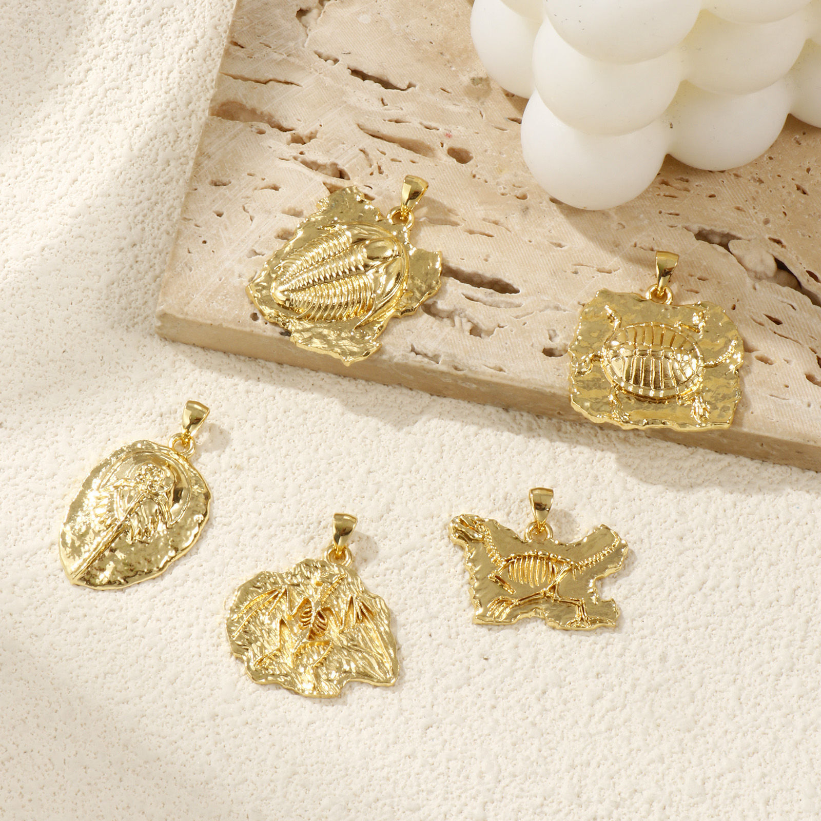 Изображение 2 ШТ Экологичный Латунь Подвески 18K настоящее золото с покрытием ископаемое