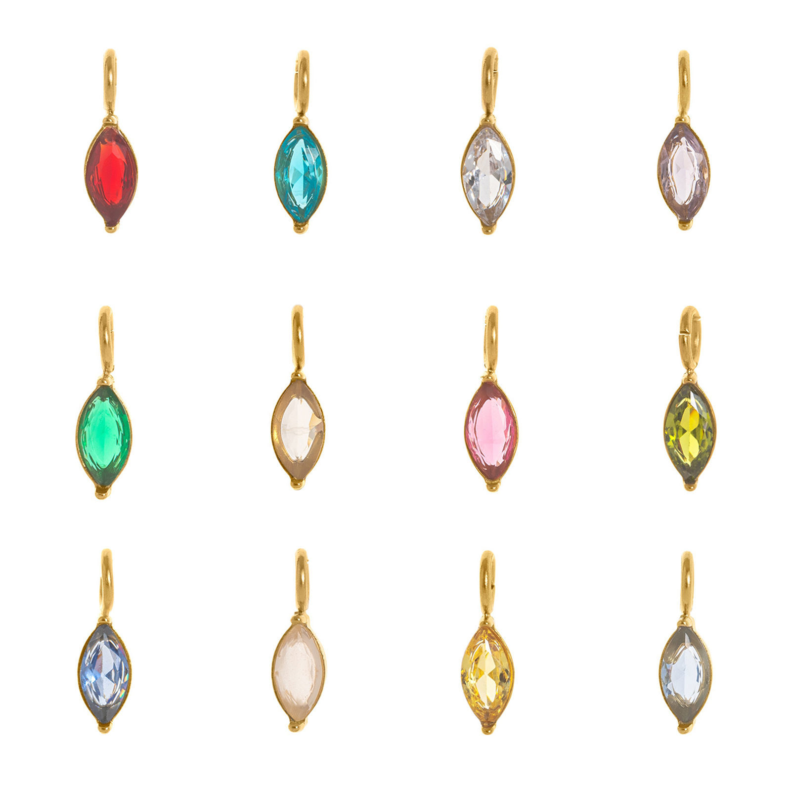 Bild von Umweltfreundliche PVD-Vakuumbeschichtung 304 Edelstahl & Zirkon Monatsstein Charms 18K Echtgold plattiert Marquise 11mm x 3mm