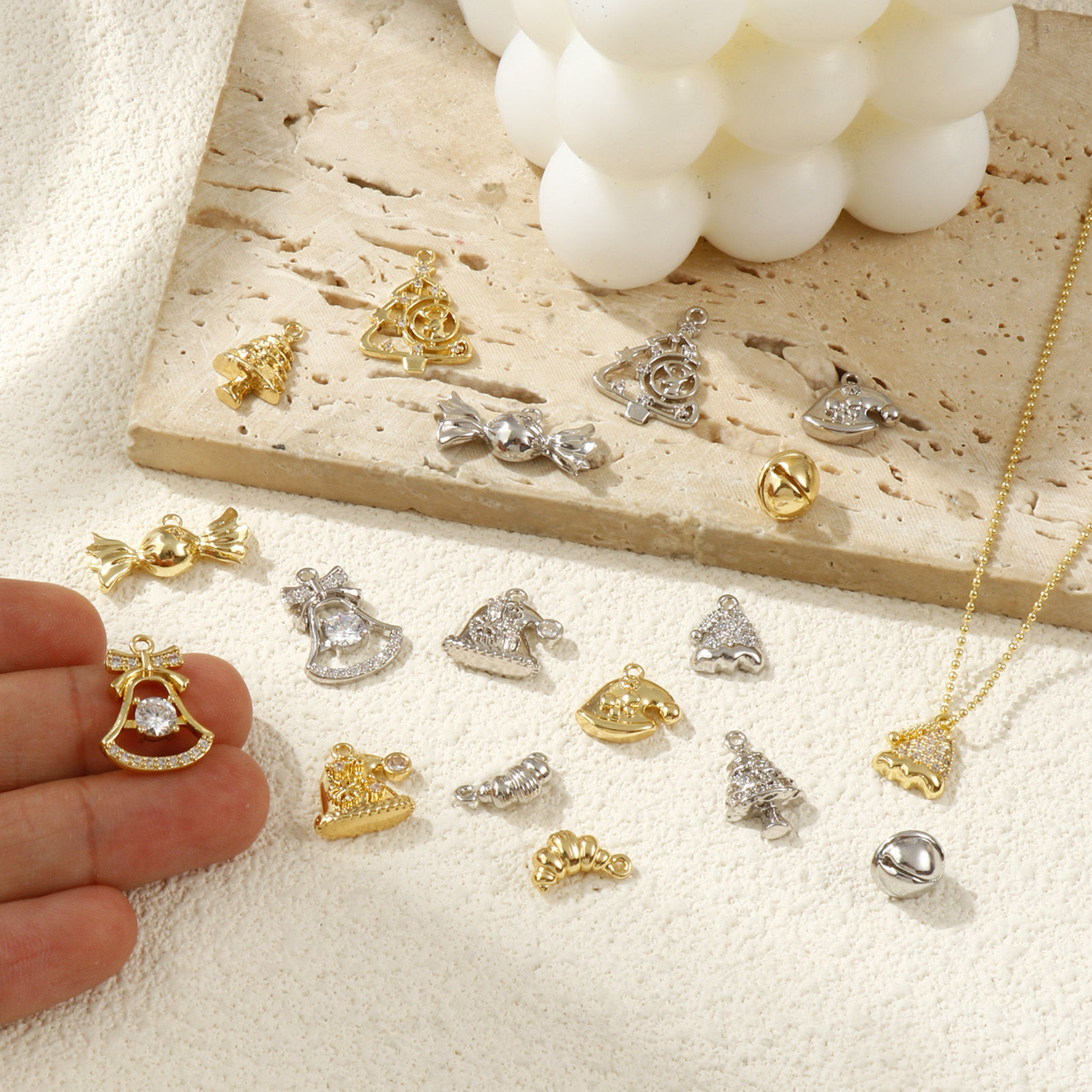 Bild von Brass Christmas Charms Multicolor Clear Cubic Zirconia