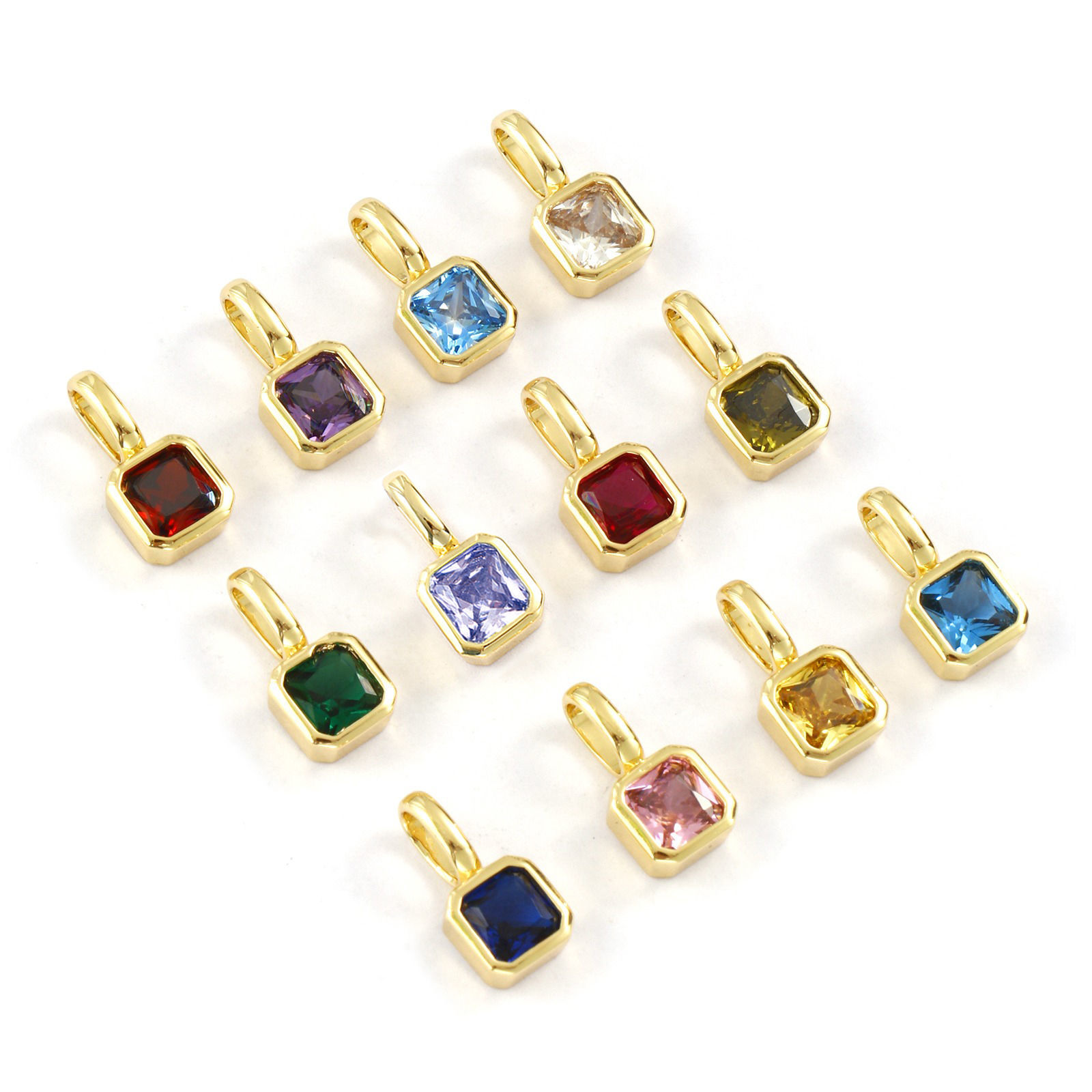 Image de 1 Pièce Breloques Pierres de Naissance Respectueux de la Nature en Laiton & Zirconia Cubique Plaqué Or Véritable 18K Carré 15.5mm x 7.5mm