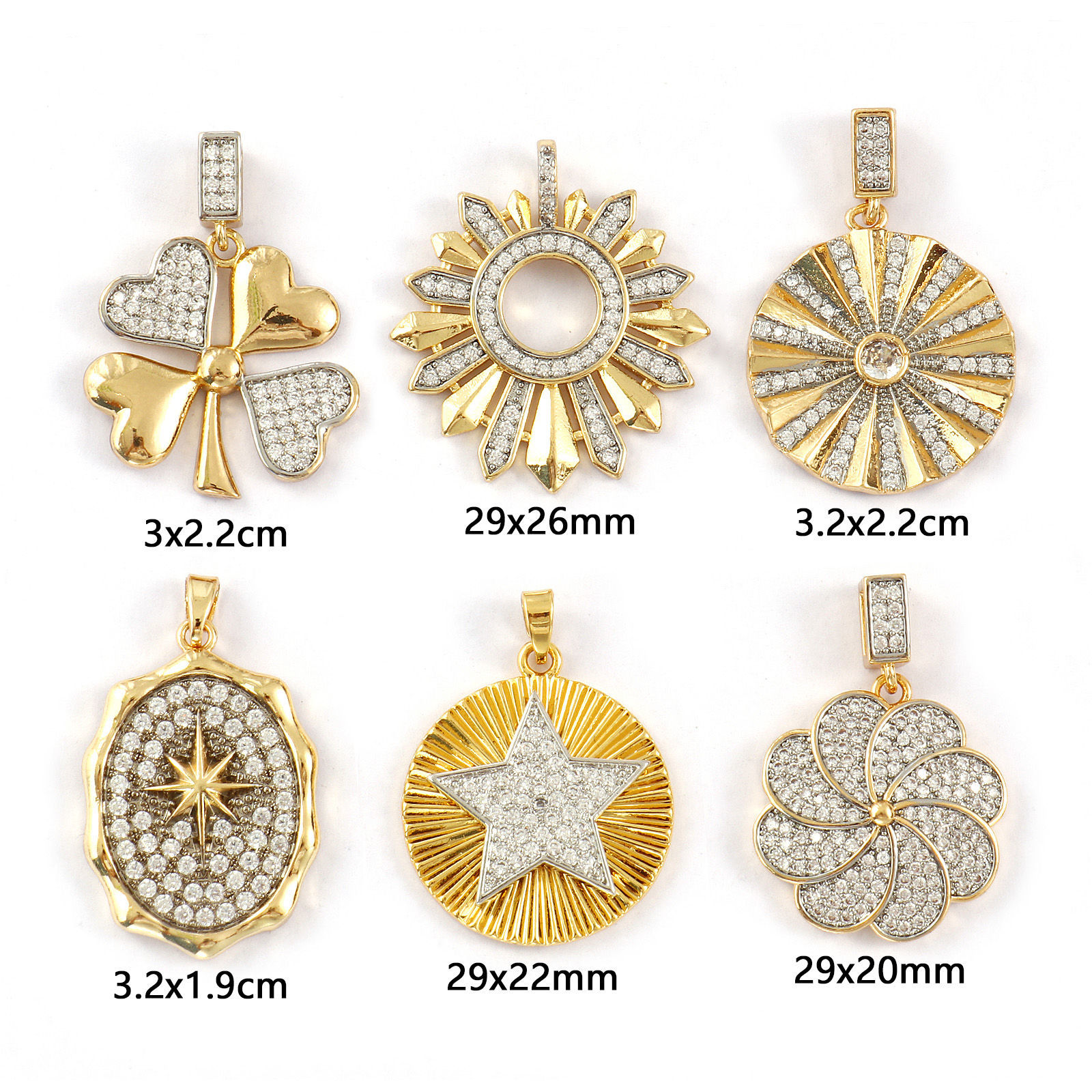 Picture of Brass Charms 18K Gold Plated & Platinum Plated Two Tone Clear Cubic Zirconia
