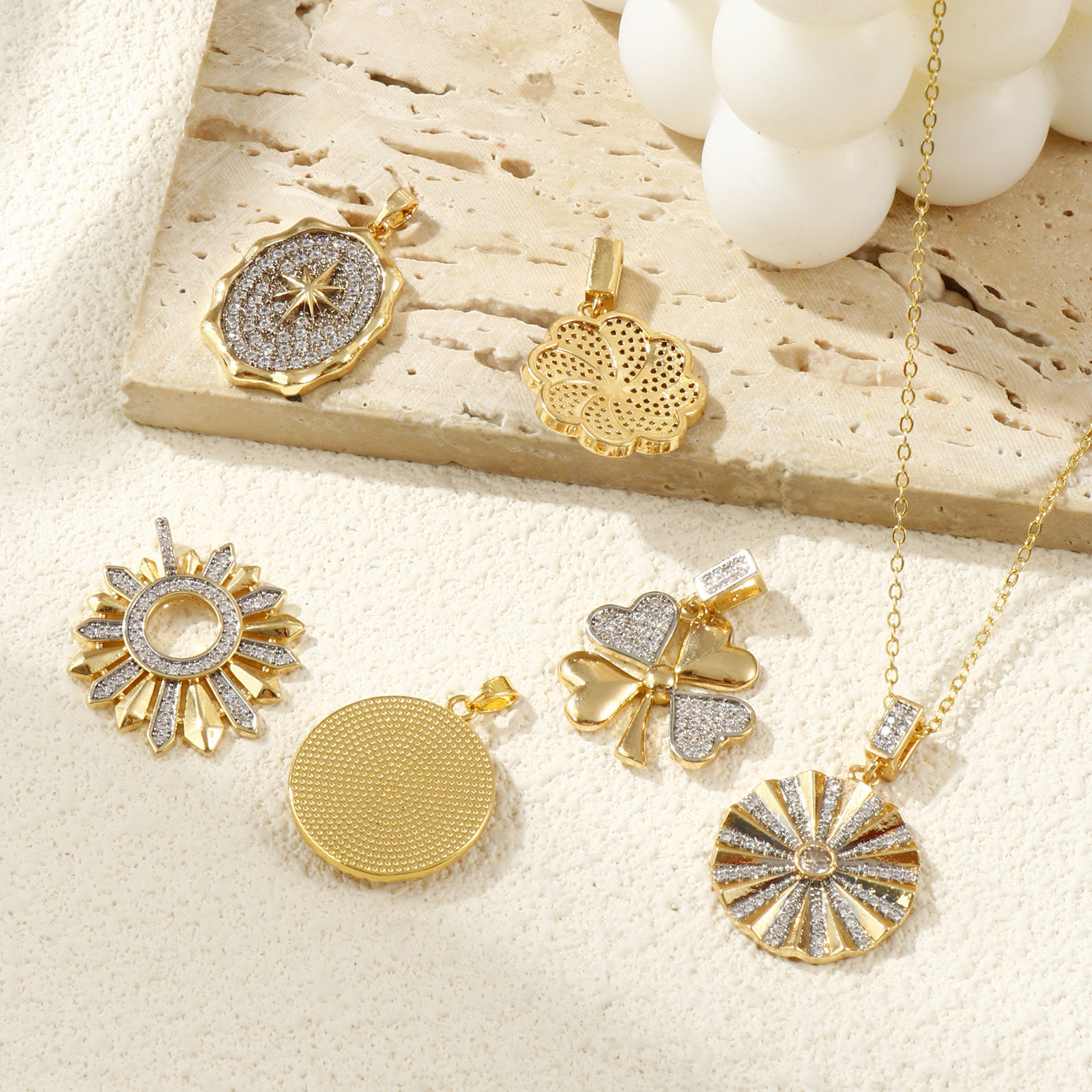 Picture of Brass Charms 18K Gold Plated & Platinum Plated Two Tone Clear Cubic Zirconia