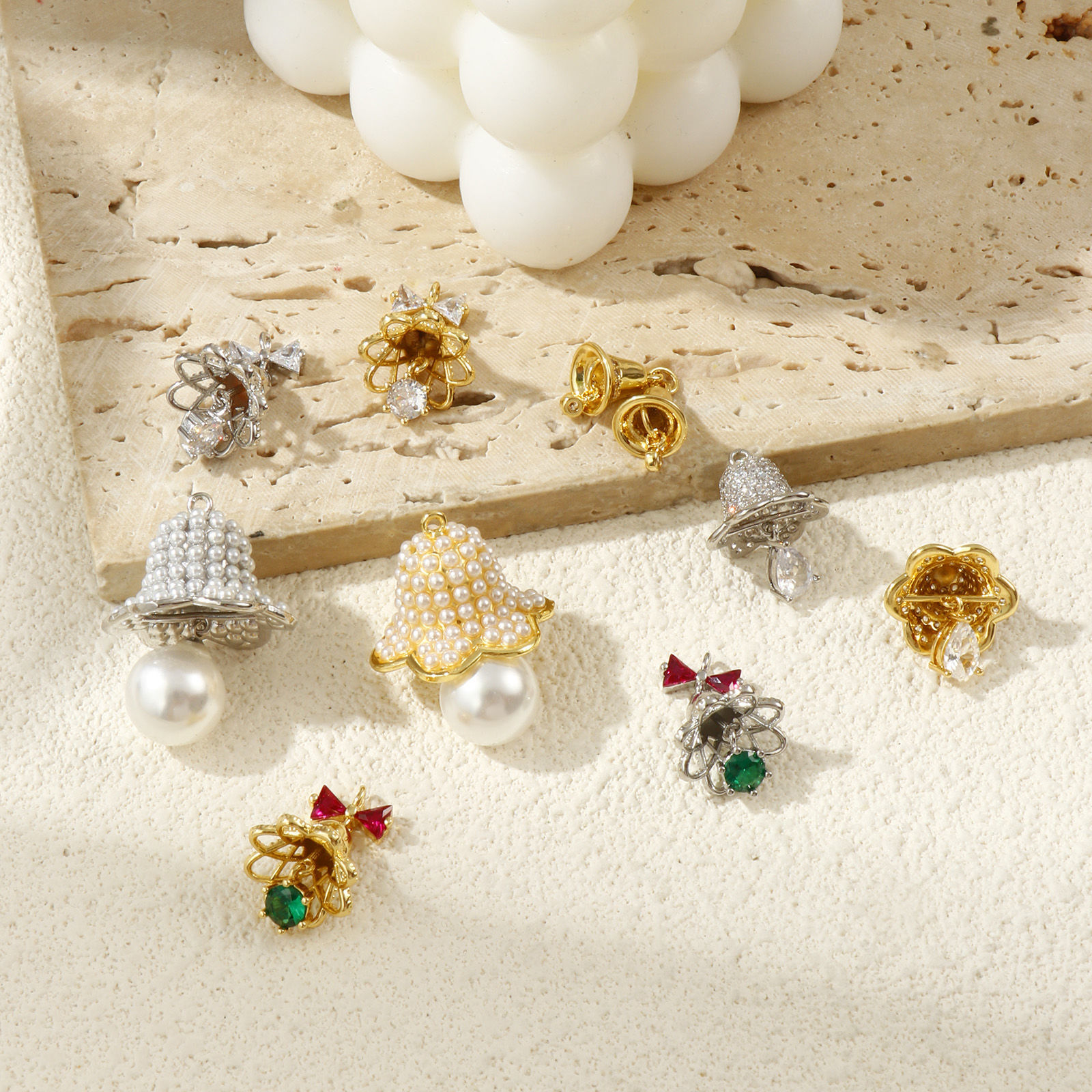 Picture of Brass & Cubic Zirconia 3D Charms Multicolor Christmas Jingle Bell Imitation Pearl