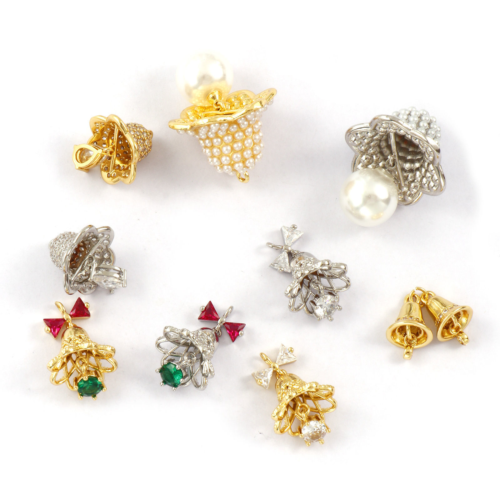 Picture of Brass & Cubic Zirconia 3D Charms Multicolor Christmas Jingle Bell Imitation Pearl