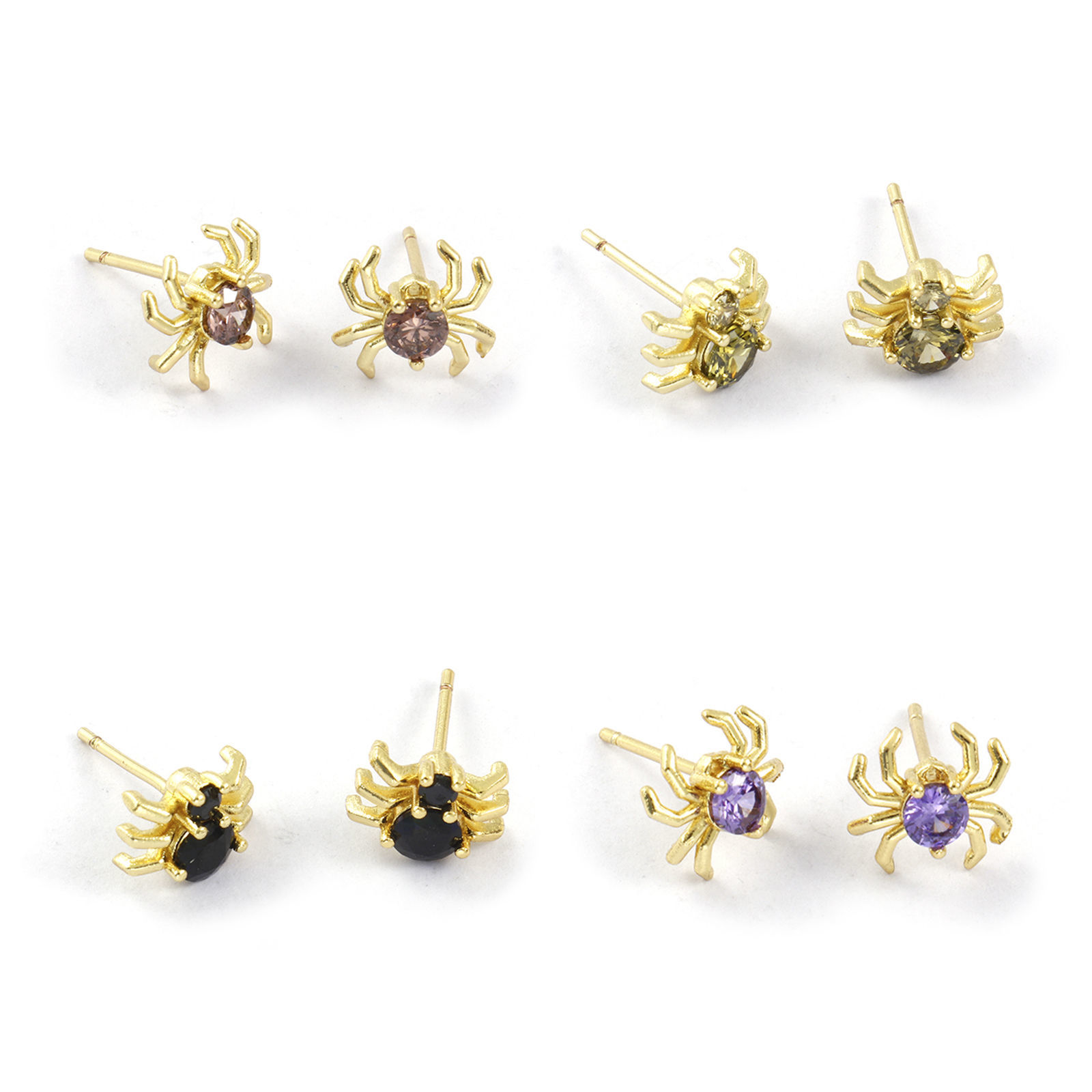 Immagine di Stylish Exquisite 18K Gold Plated Brass & Cubic Zirconia Halloween Spider Animal Ear Post Stud Earrings For Women Gift