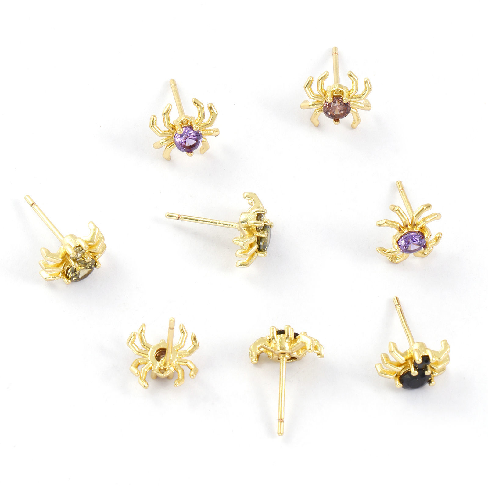 Immagine di Stylish Exquisite 18K Gold Plated Brass & Cubic Zirconia Halloween Spider Animal Ear Post Stud Earrings For Women Gift