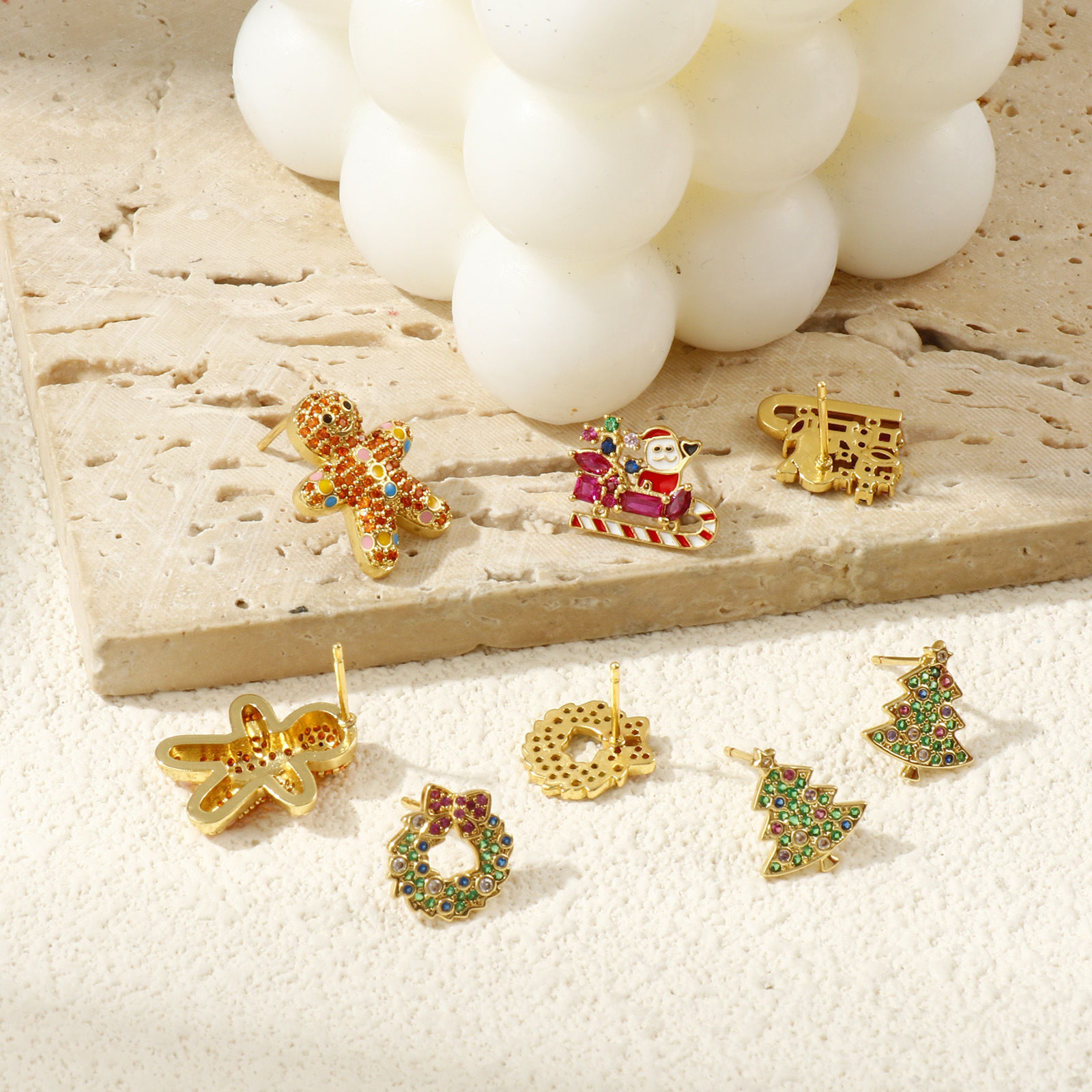 Picture of Sweet & Cute Exquisite 18K Gold Plated Brass & Cubic Zirconia Christmas Ear Post Stud Earrings For Women Gift