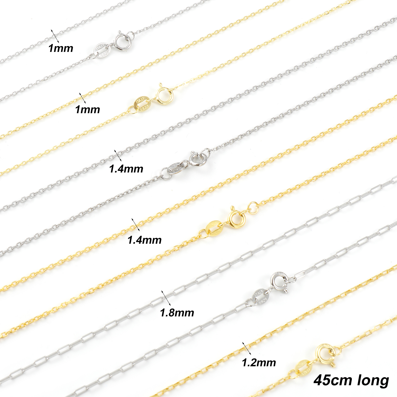 Изображение 1 ШТ Экологичный Чистое Серебро Цепи Ожерелья Разноцветный 45см Длина