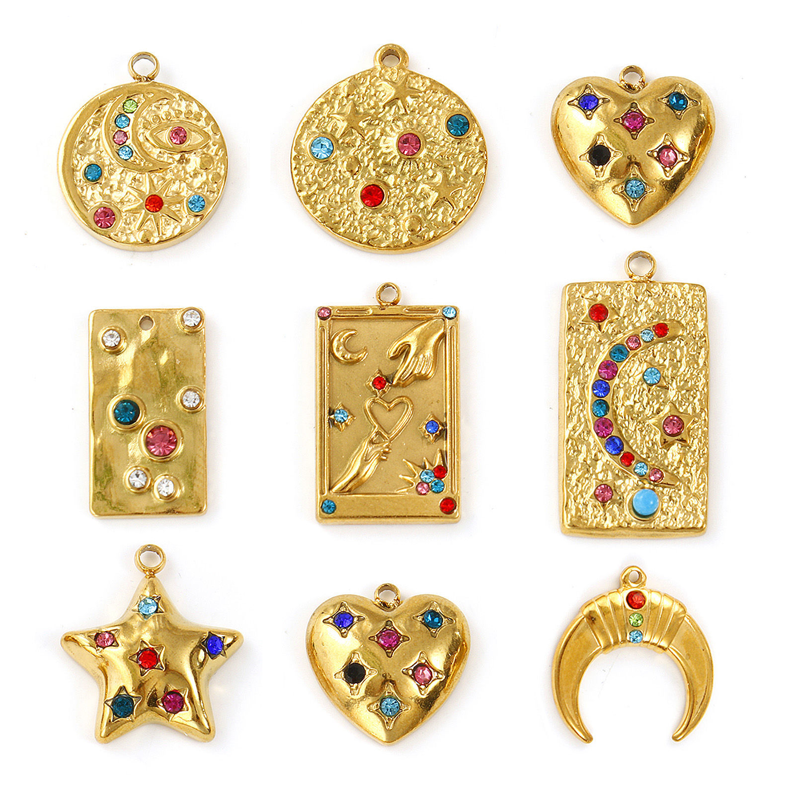 Bild von Umweltfreundliche PVD-Vakuumbeschichtung 304 Edelstahl Charms 18K Echtgold plattiert Geometrie Bunt Strass