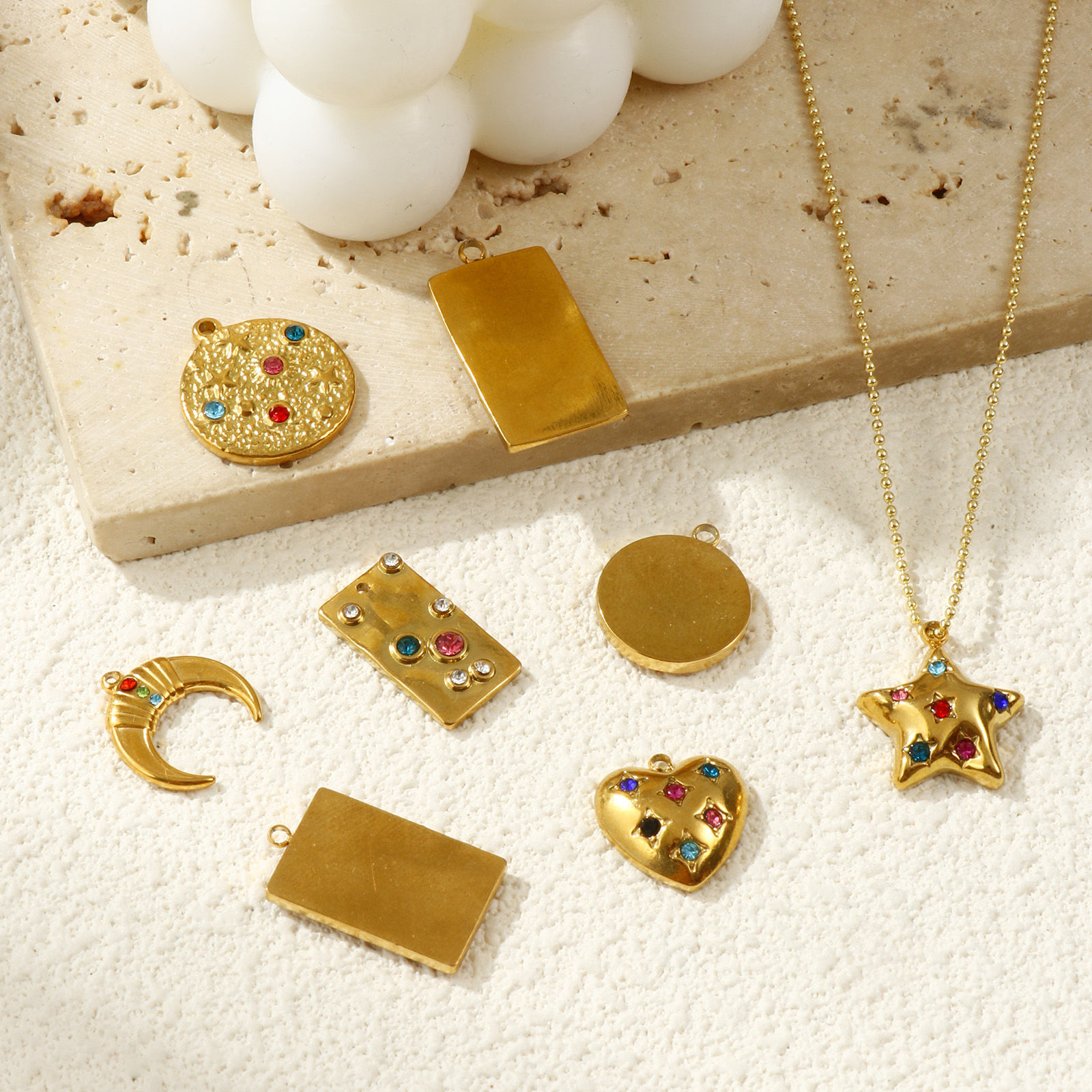 Bild von Umweltfreundliche PVD-Vakuumbeschichtung 304 Edelstahl Charms 18K Echtgold plattiert Geometrie Bunt Strass