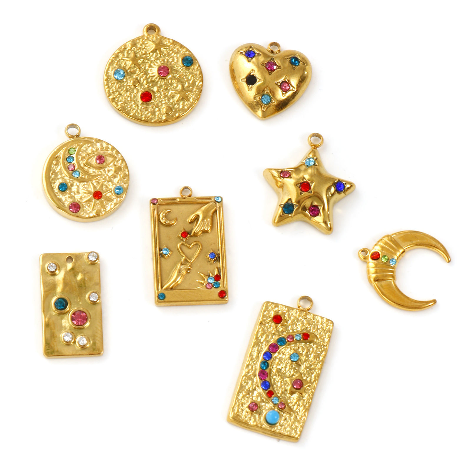 Bild von Umweltfreundliche PVD-Vakuumbeschichtung 304 Edelstahl Charms 18K Echtgold plattiert Geometrie Bunt Strass