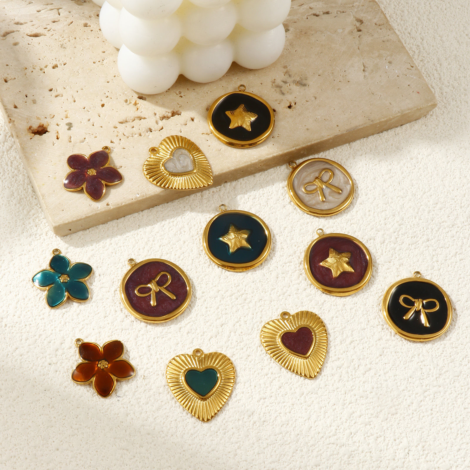 Bild von Umweltfreundliche PVD-Vakuumbeschichtung 304 Edelstahl Charms 18K Echtgold plattiert Emaille