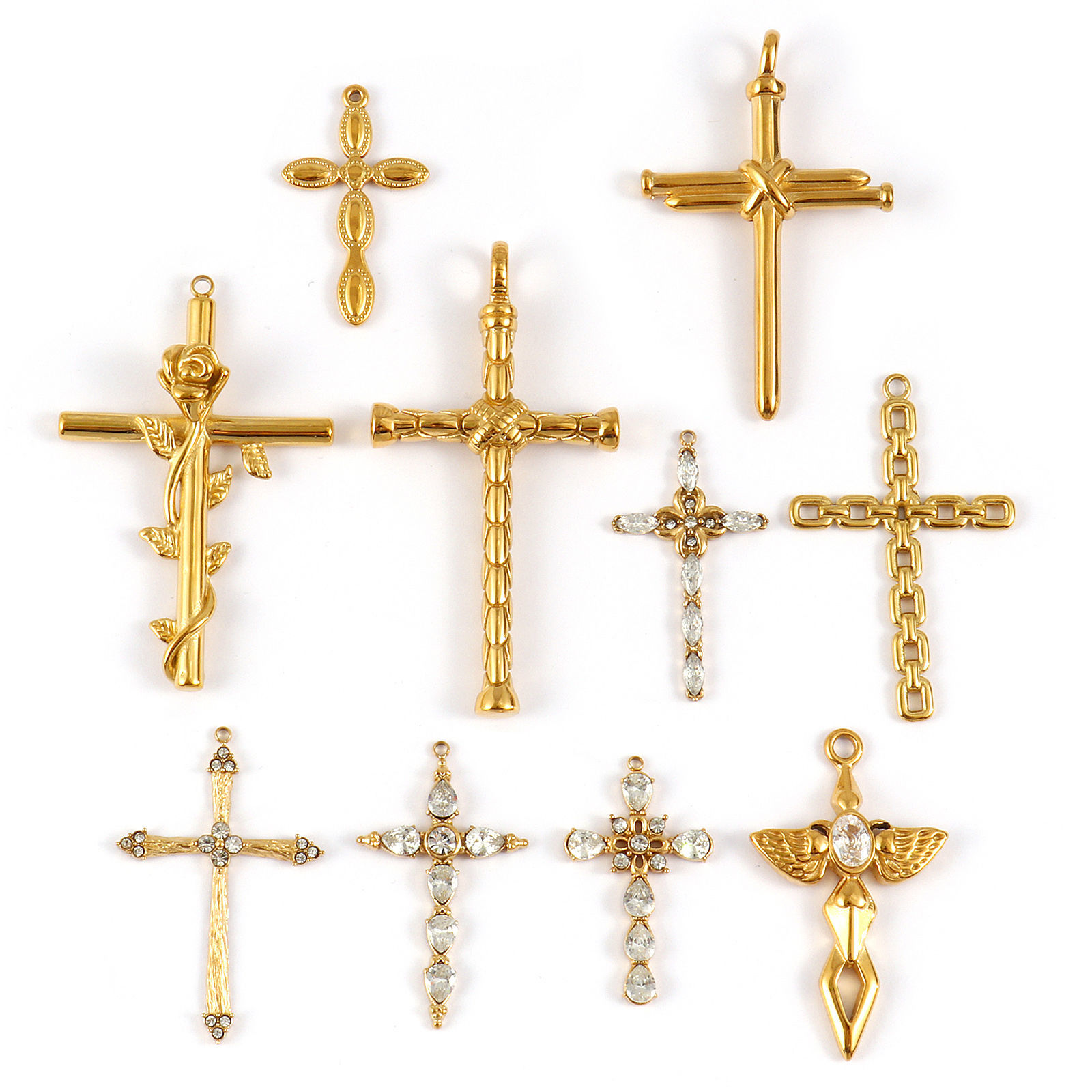 Bild von Umweltfreundliche PVD-Vakuumbeschichtung 304 Edelstahl Religiös Anhänger 18K Echtgold plattiert Kreuz