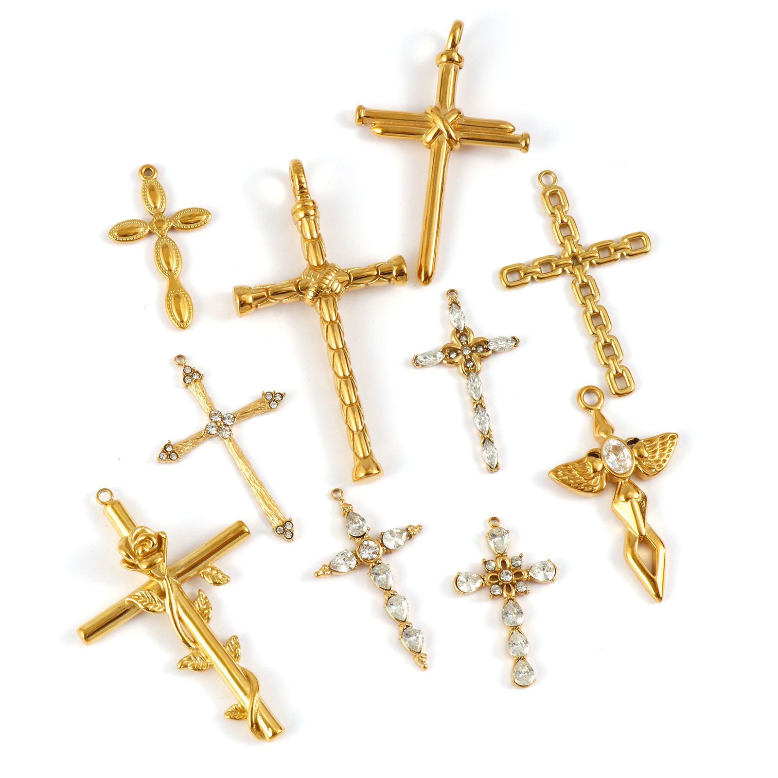 Bild von Umweltfreundliche PVD-Vakuumbeschichtung 304 Edelstahl Religiös Anhänger 18K Echtgold plattiert Kreuz