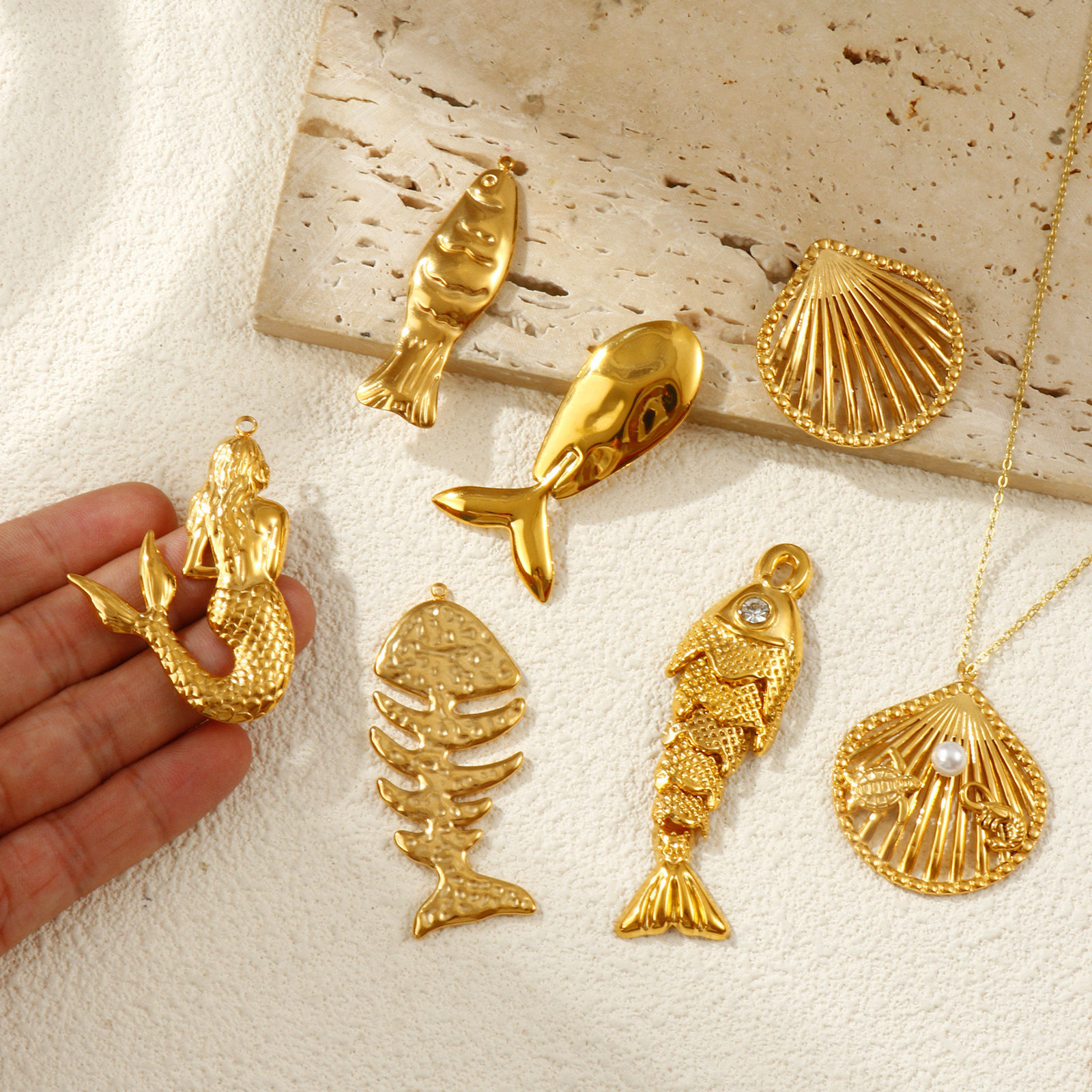 Bild von Umweltfreundliche PVD-Vakuumbeschichtung 304 Edelstahl Ozean Schmuck Charms 18K Echtgold plattiert