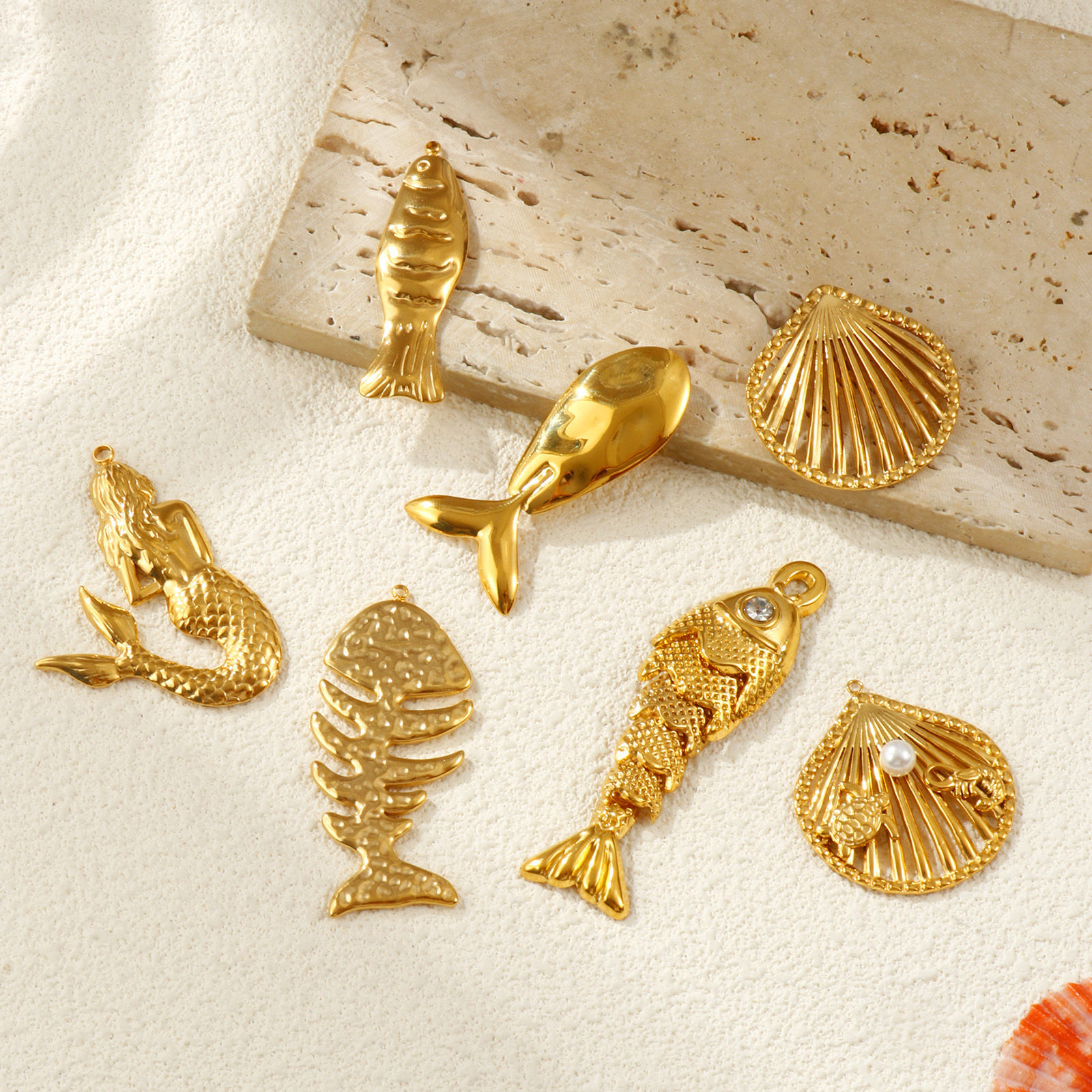 Bild von Umweltfreundliche PVD-Vakuumbeschichtung 304 Edelstahl Ozean Schmuck Charms 18K Echtgold plattiert