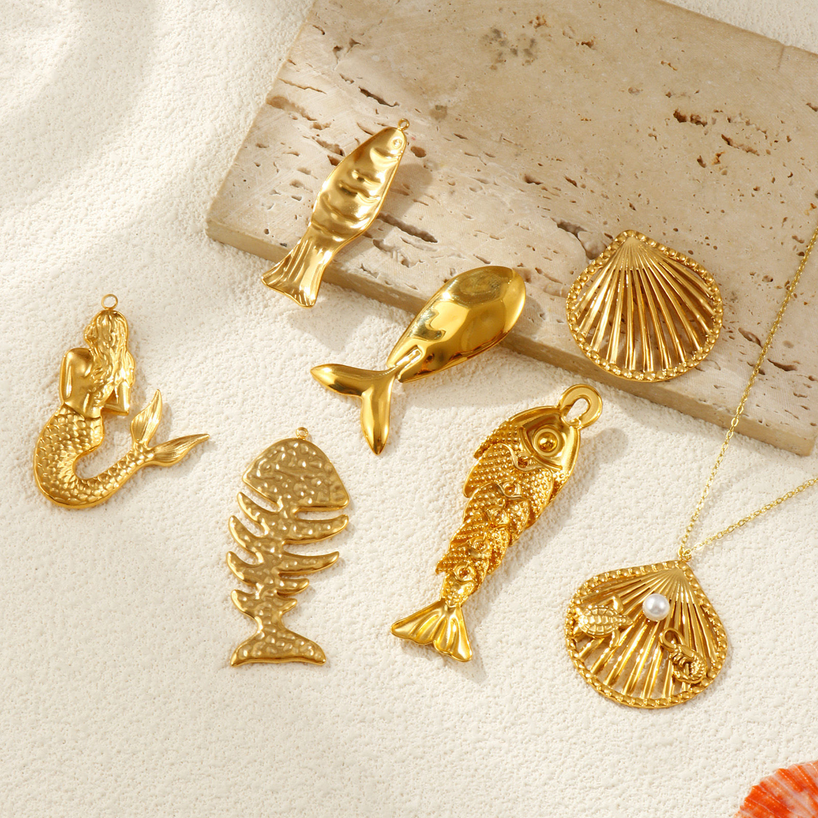 Bild von Umweltfreundliche PVD-Vakuumbeschichtung 304 Edelstahl Ozean Schmuck Charms 18K Echtgold plattiert