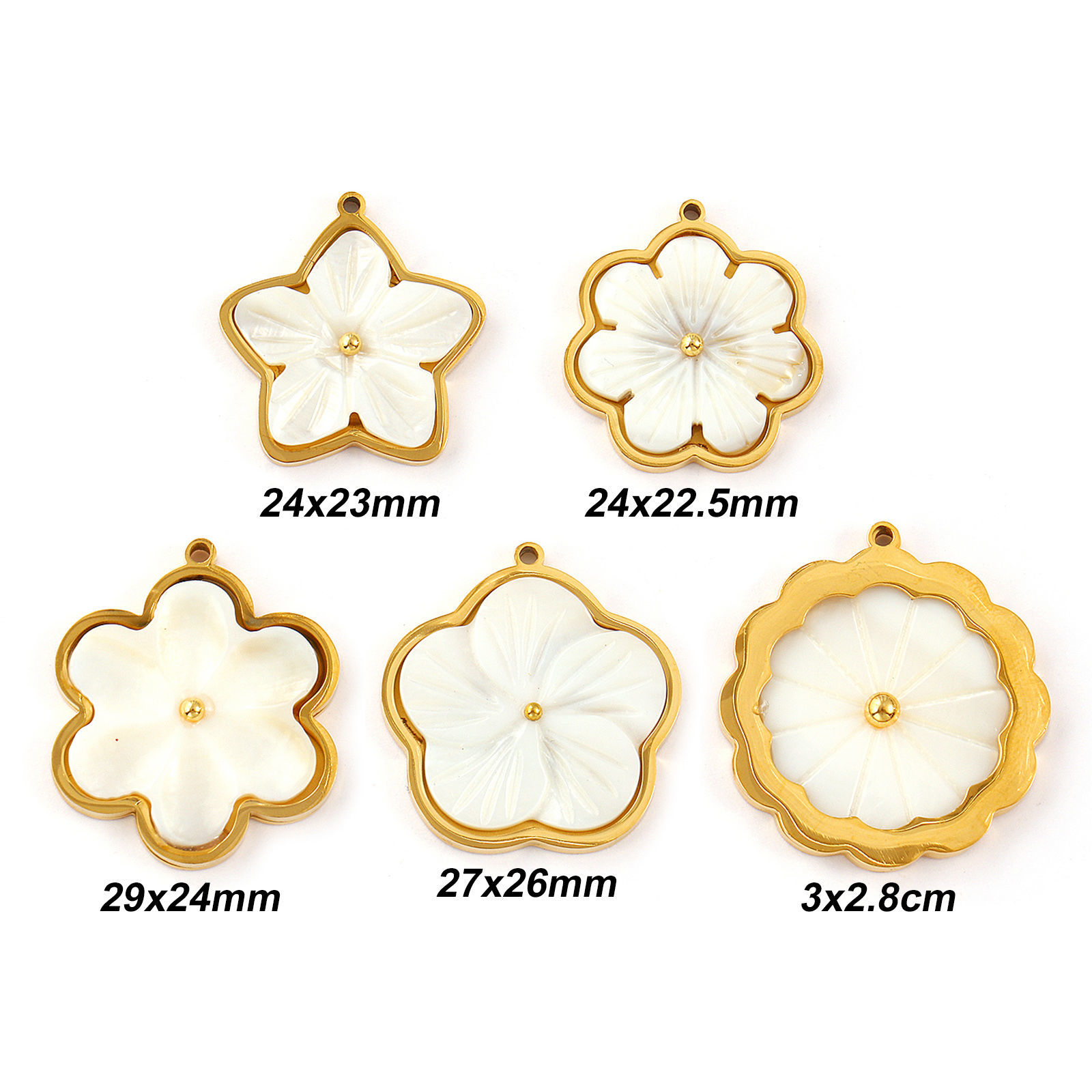 Bild von Umweltfreundliche PVD-Vakuumbeschichtung 304 Edelstahl & Natürliche Muschel Charms 18K Echtgold plattiert Weiß Blumen