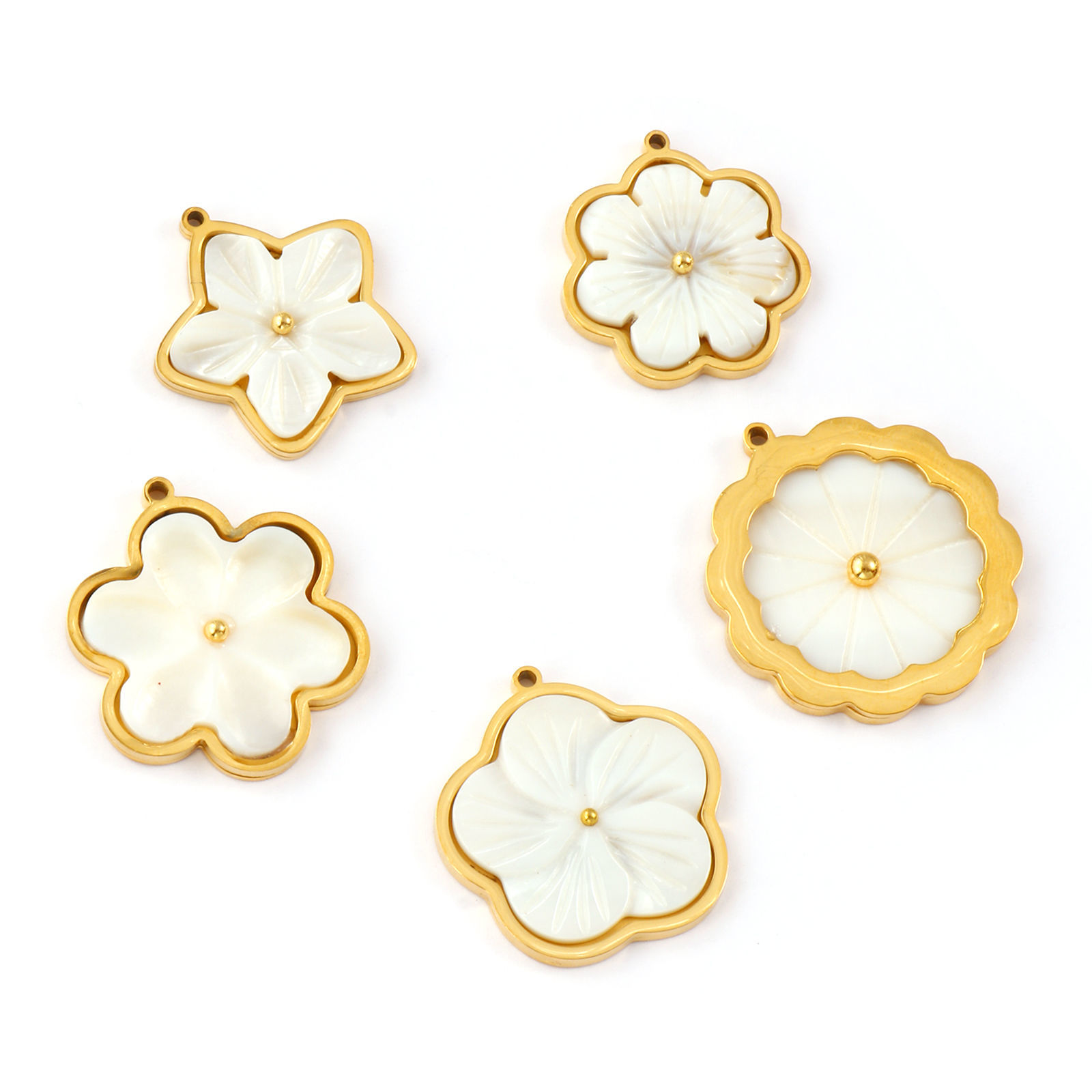 Bild von Umweltfreundliche PVD-Vakuumbeschichtung 304 Edelstahl & Natürliche Muschel Charms 18K Echtgold plattiert Weiß Blumen