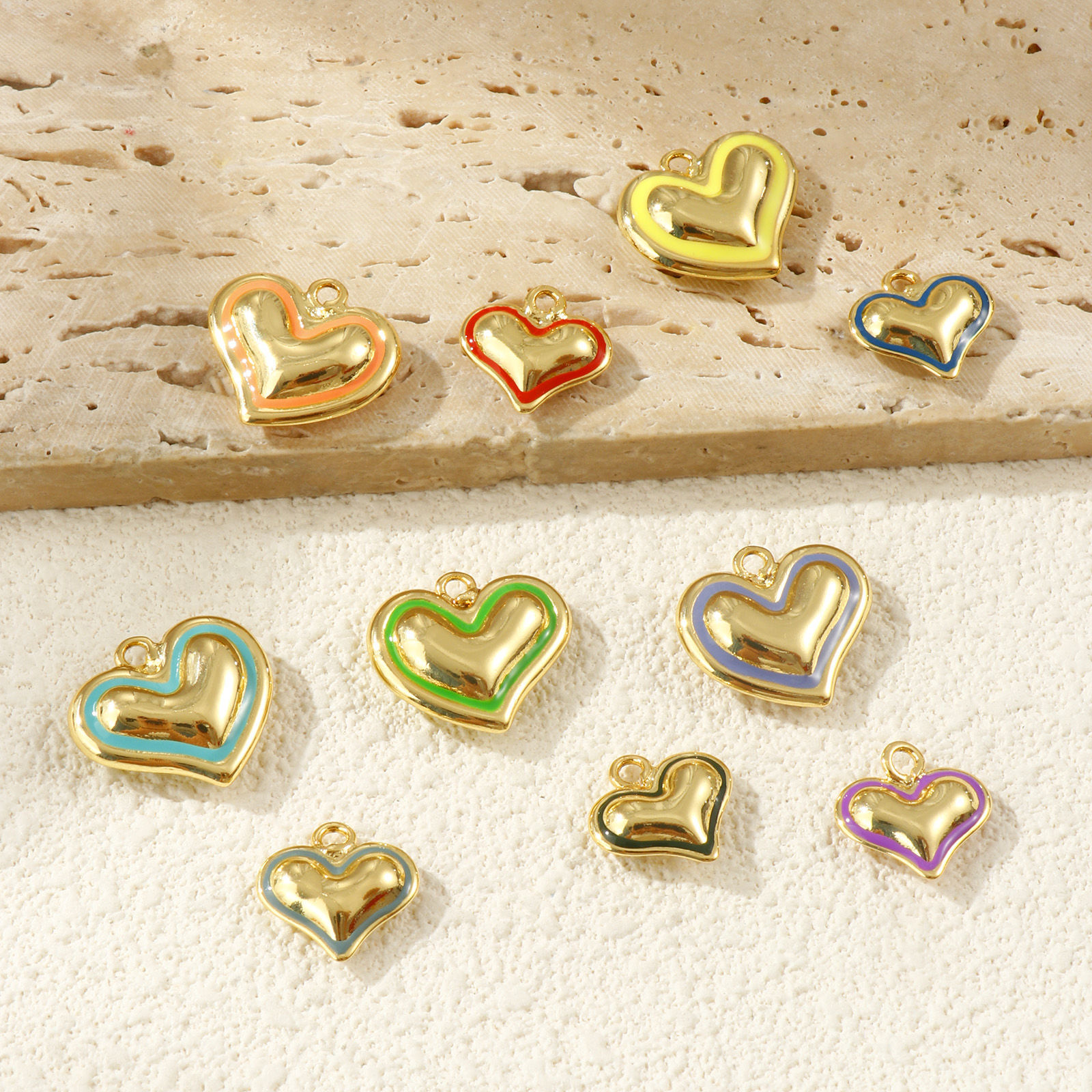 Изображение 1 ШТ Экологичный Латунь День святого Валентина Подвески 18K настоящее золото с покрытием Двусторонняя эмаль Сердце Трехмерный