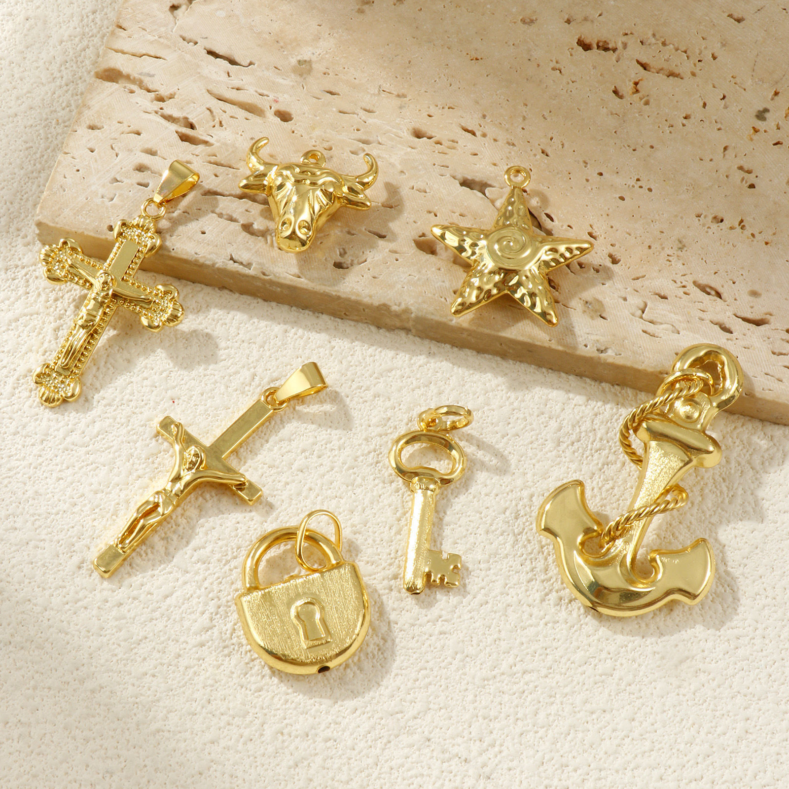 Изображение 1 ШТ Экологичный Латунь Подвески 18K настоящее золото с покрытием Якорь Крест