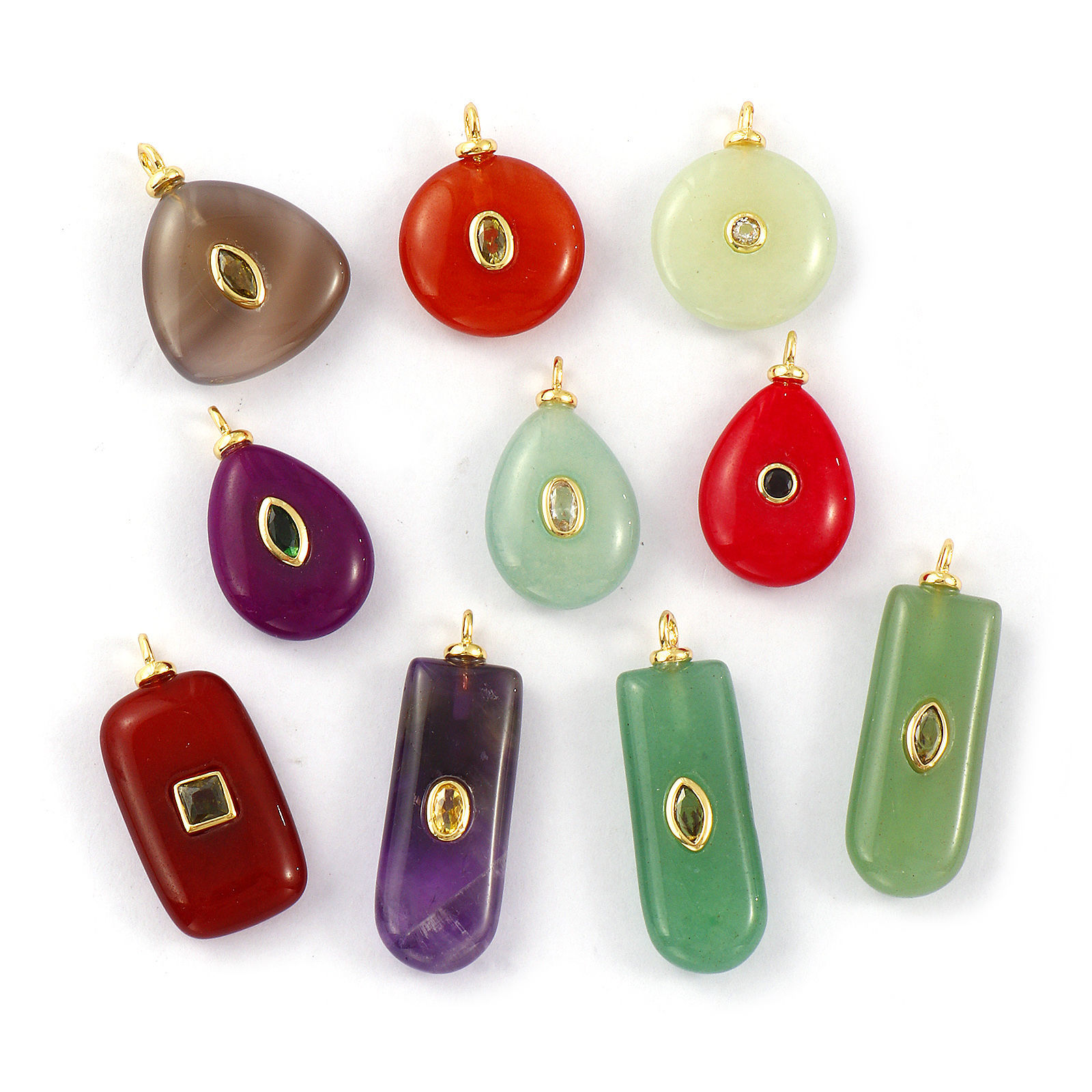 Bild von 1 Piece Eco-friendly Brass & Gemstone Geometric Charms 18K Real Gold Plated